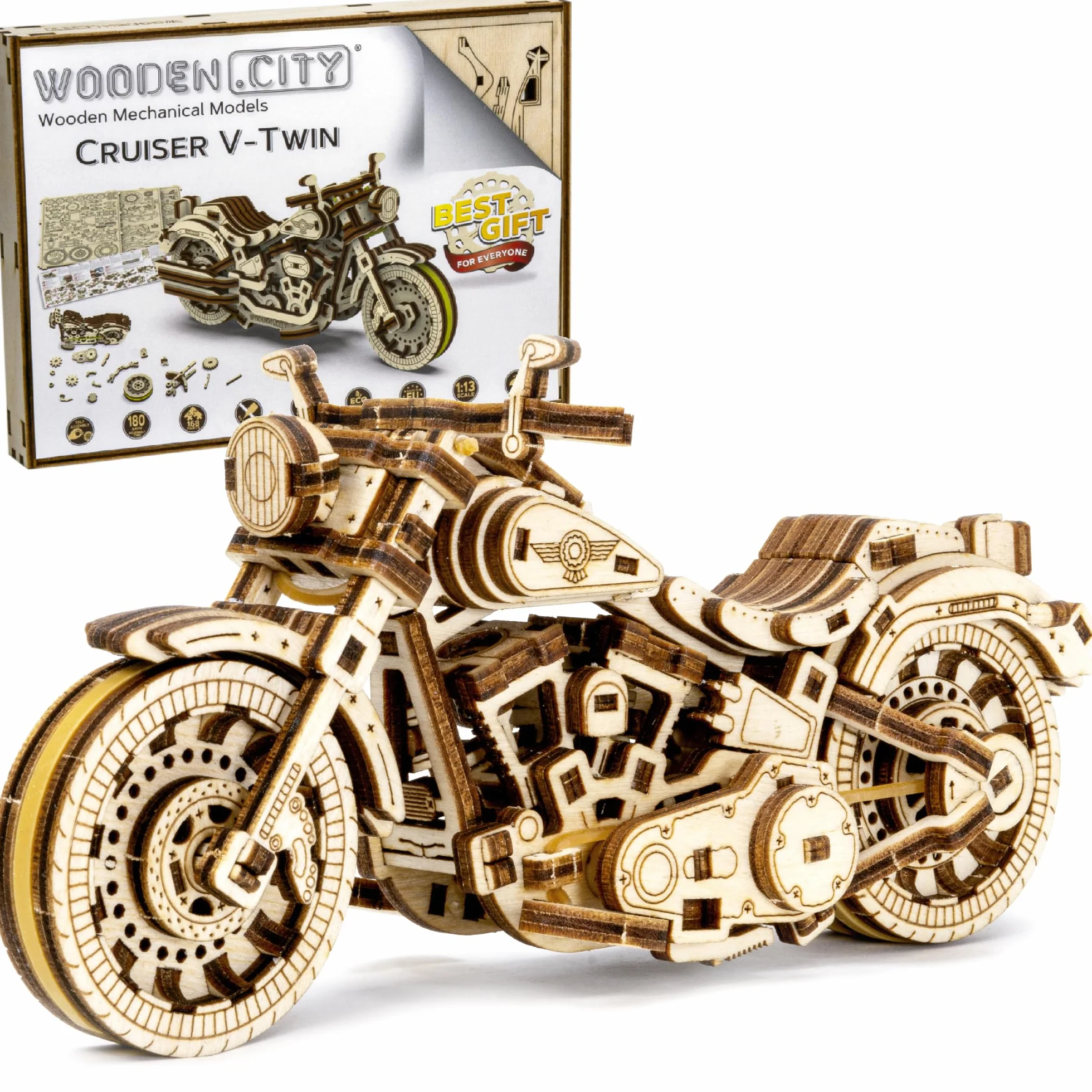 Puzzle 3D en Bois Cruiser V-Twin, Maquette Moto à Construire pour Adulte, Casse-Tête, Décoration