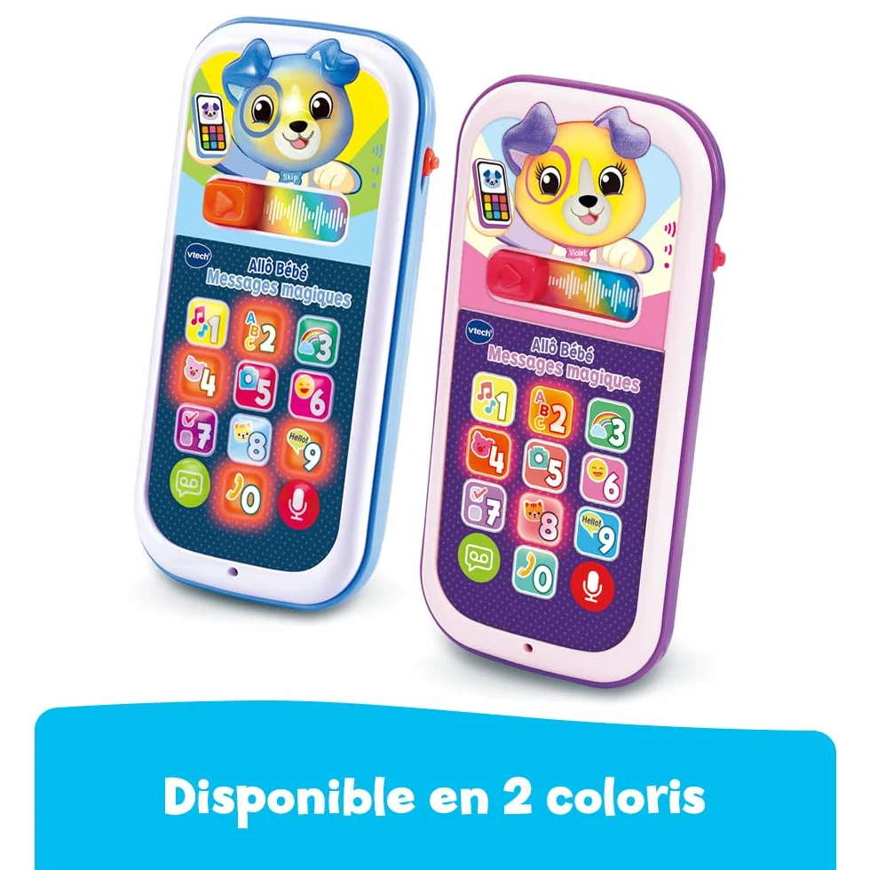 VTech Allô Bébé Messages Magiques Rose Premier Téléphone Interactif Parlant Musical Enregistreur Vocal Changeur de Voix Effets Lumineux Cadeau Bébé 9 Mois Français