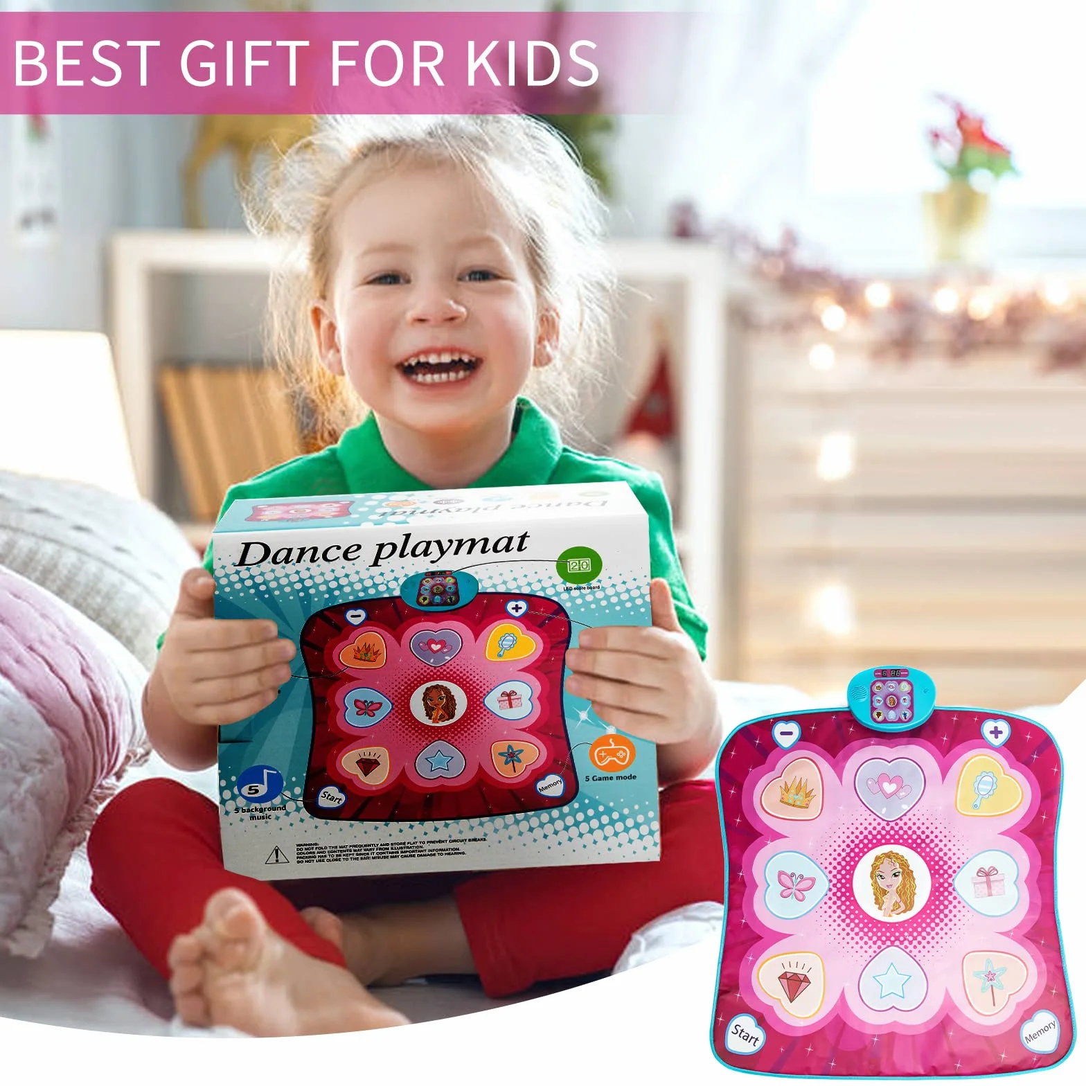 JUYOUNGA Tapis de Danse Musical pour Enfants avec Affichage LED, Création de Chansons Intégrée, Cadeau de Noël 3-8 Ans