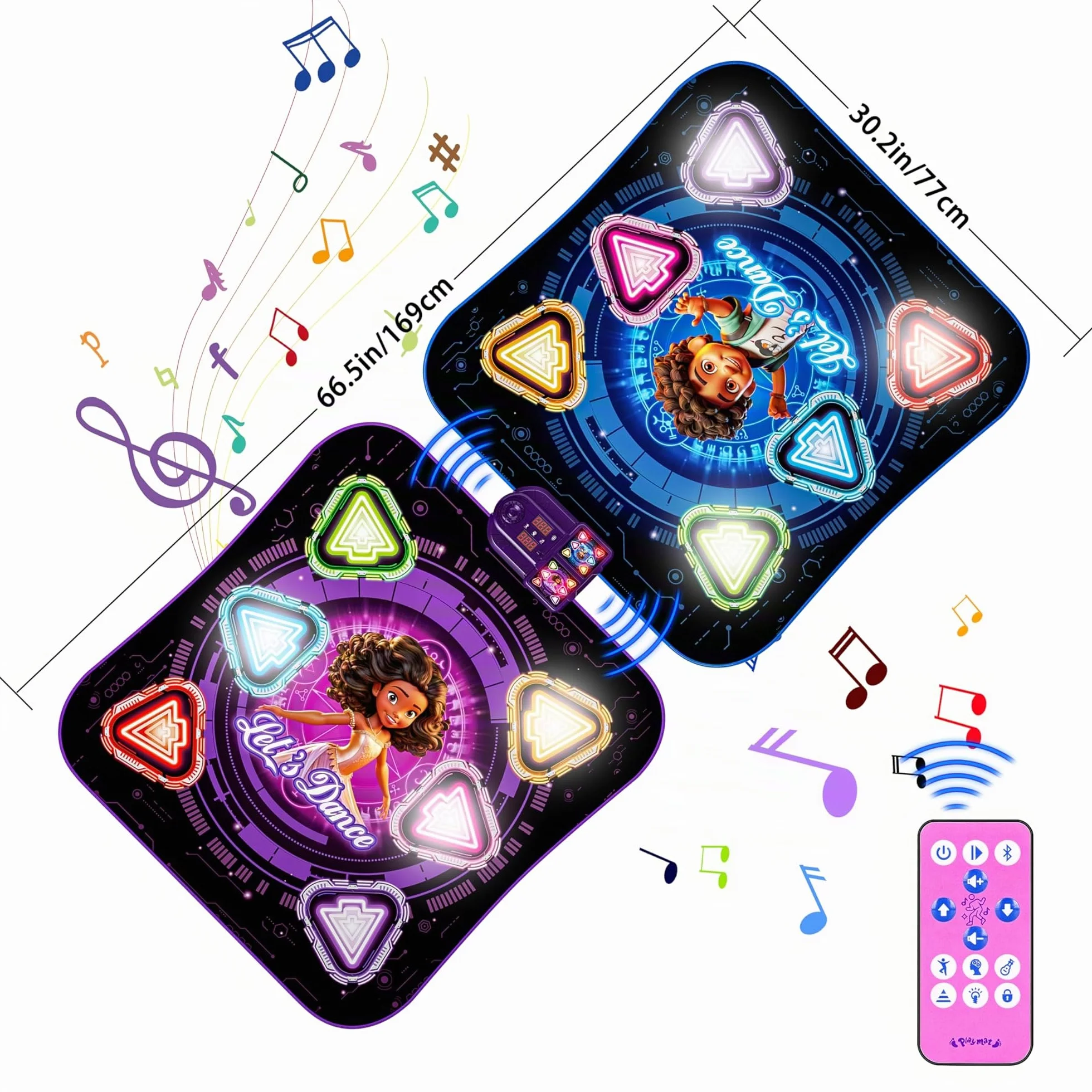 Tapis de Danse Musical Bluetooth 12 Boutons Lumineux pour Enfants 3-12 Ans