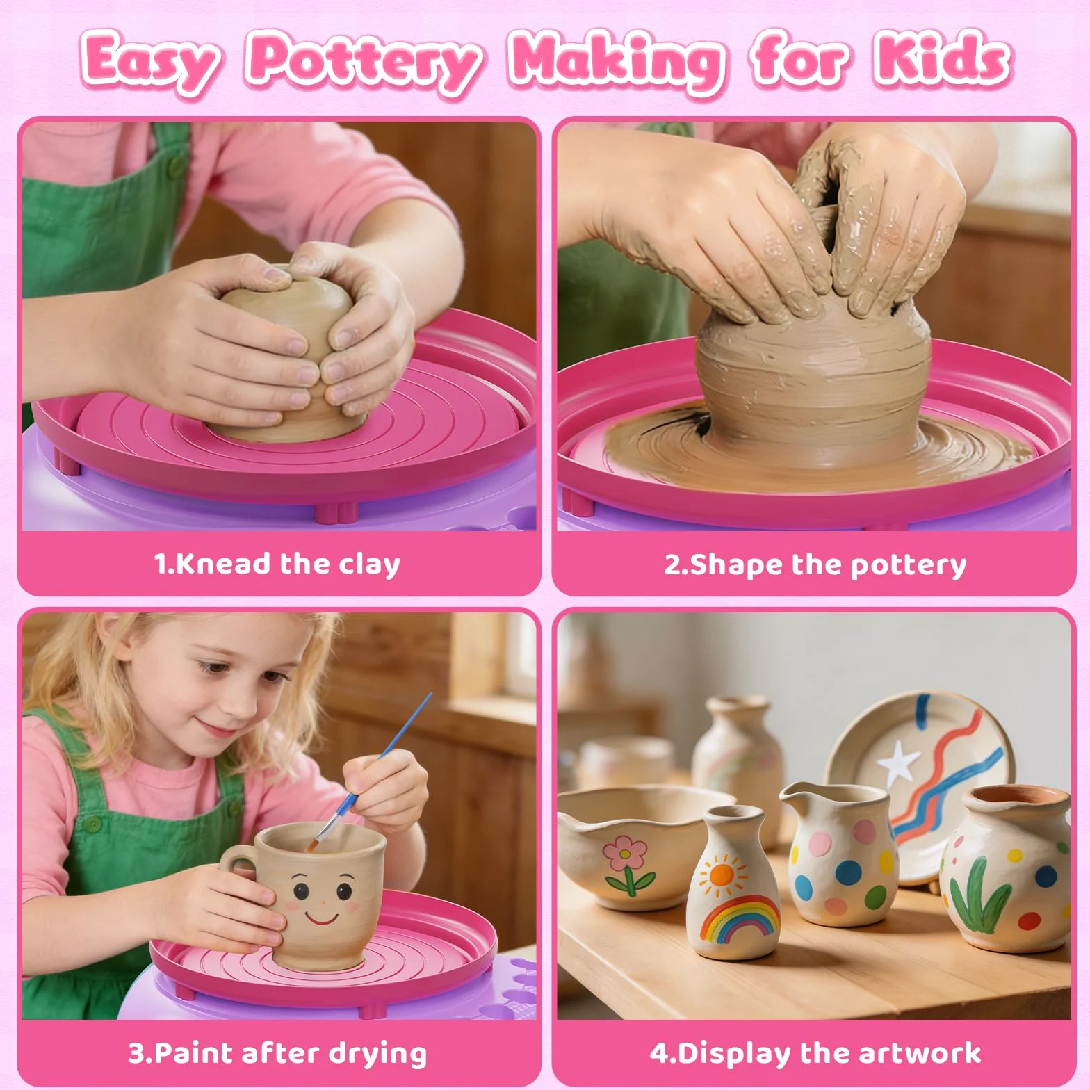 Tour de Potier Enfant avec Argile et Peinture, Kit Poterie Auto-Durcissante Cadeau Créatif