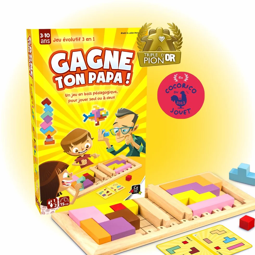 GIGAMIC Gagne Ton Papa Jeu de société Casse-tête évolutif Bois dès 3 Ans Jeu de réflexion logique et géométrie pour Enfant