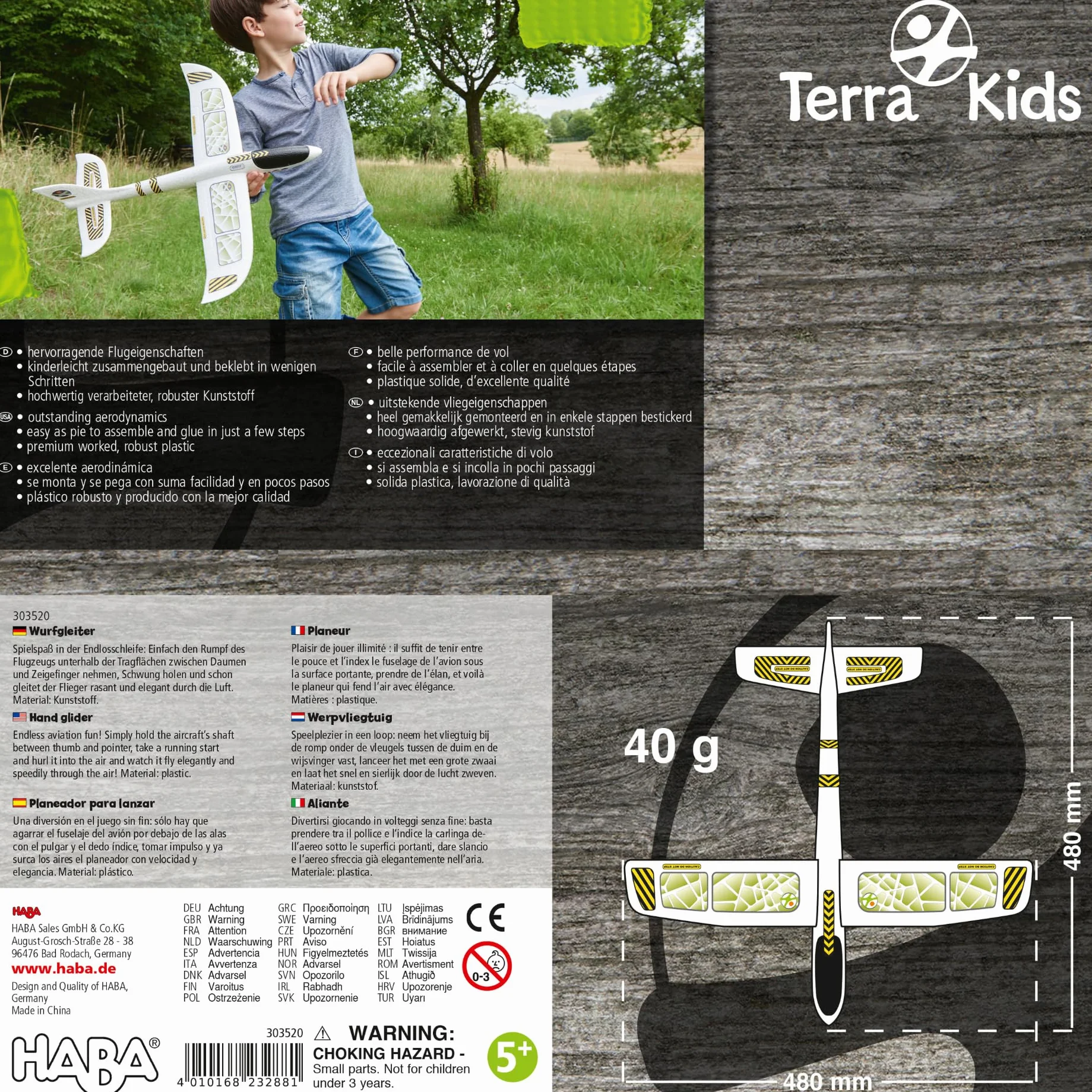 HABA Terra Kids-Planeur en styromousse Avion à Assembler pour Enfant 5 Ans et Plus