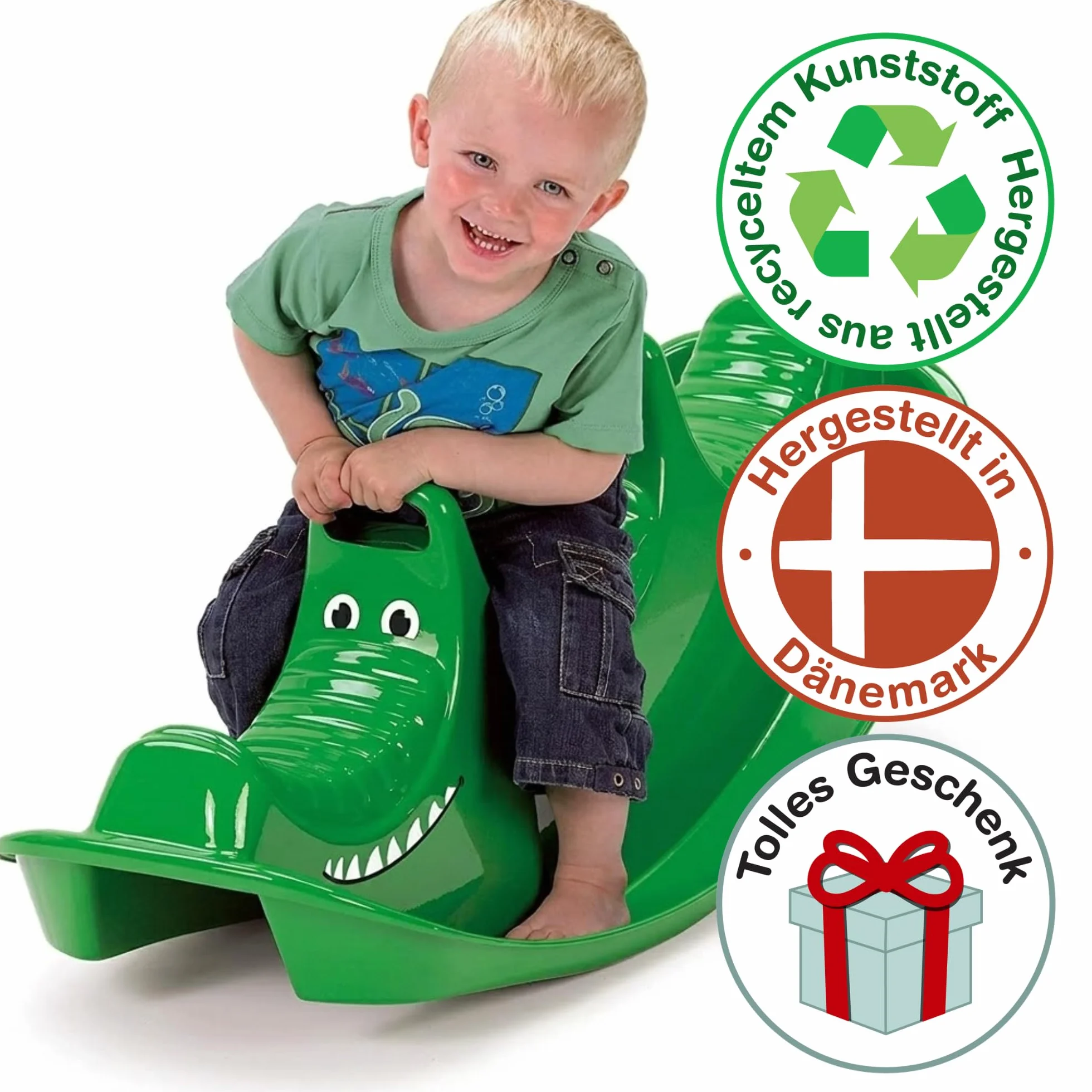 Dantoy Bascule Rocking Horse 3 Places Vert pour Enfants 1.5-5 Ans