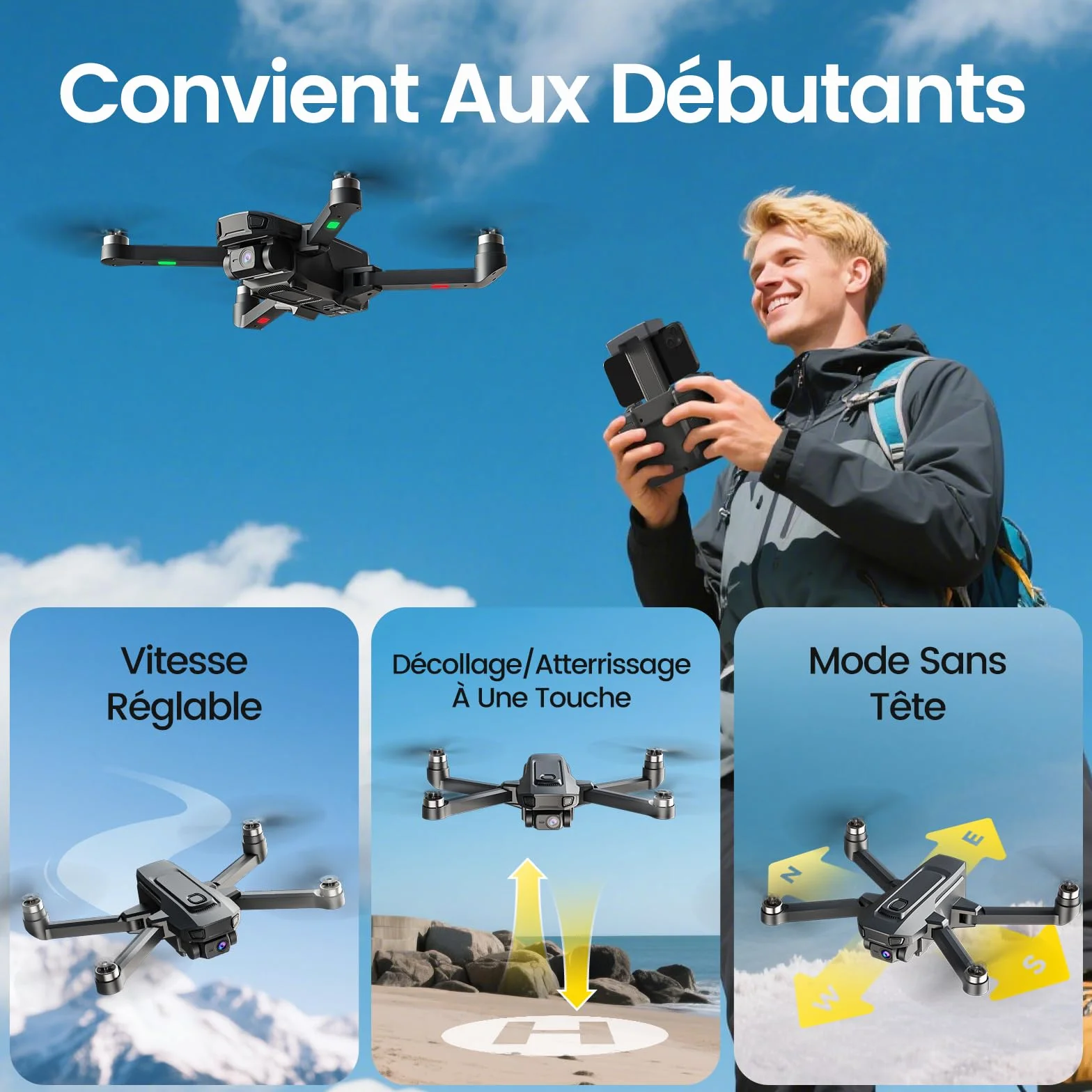 DEERC D35 Drone with 8K Camera pour Adultes, Quadricoptère RC Pliable avec Retour Automatique GPS, Moteur Sans Balais, Suivez-moi, vol Circulaire, Maintien de I'altitude, Vol de 40 Minutes