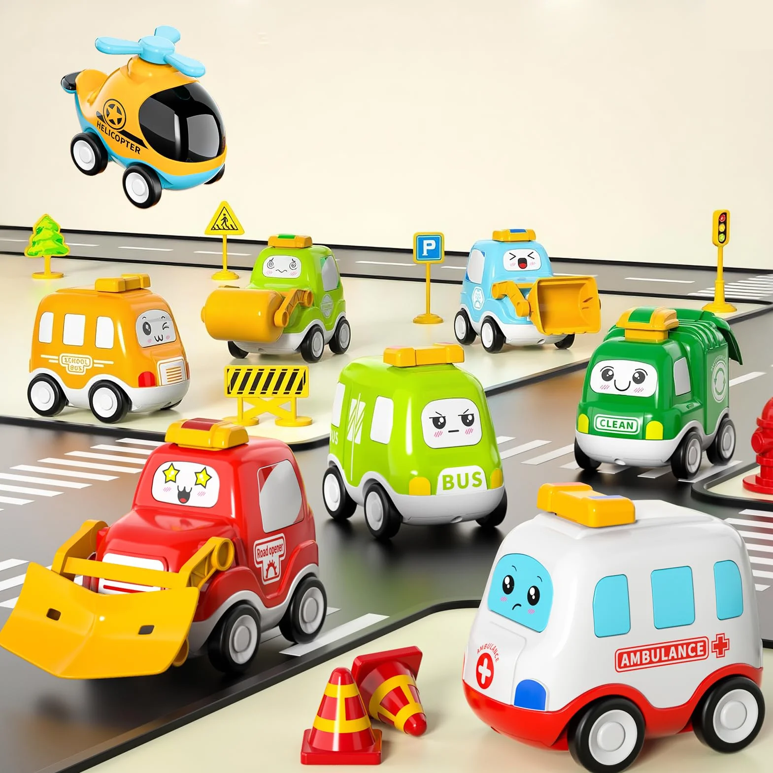 Ensemble de Jouets de Voitures 10 pièces - Voitures à Tirer en Arrière pour Enfants 1 an+