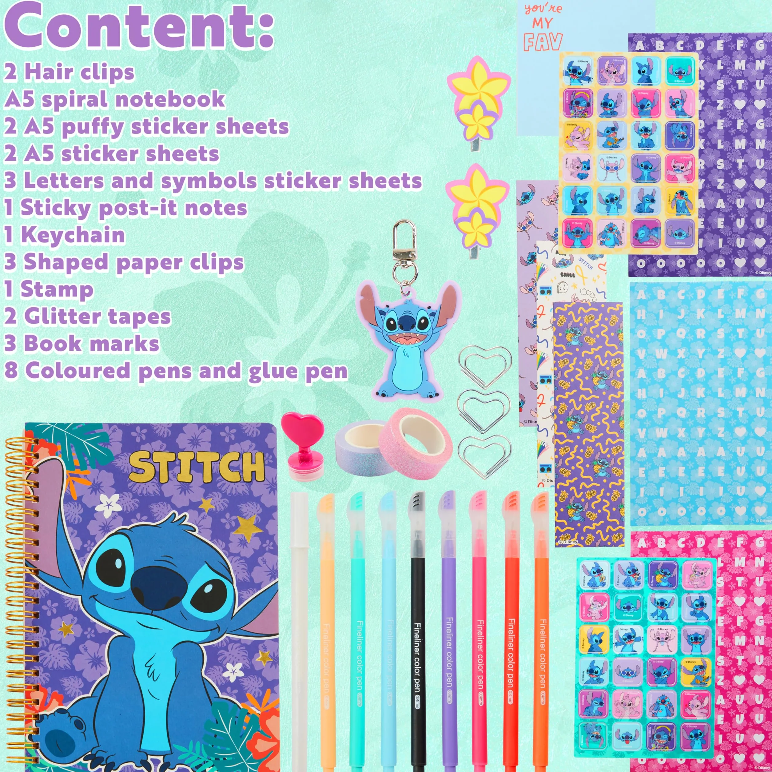 Disney Stitch Journaling Kit DIY Enfant Ado Carnet de Notes A5 Autocollants Loisirs Créatifs