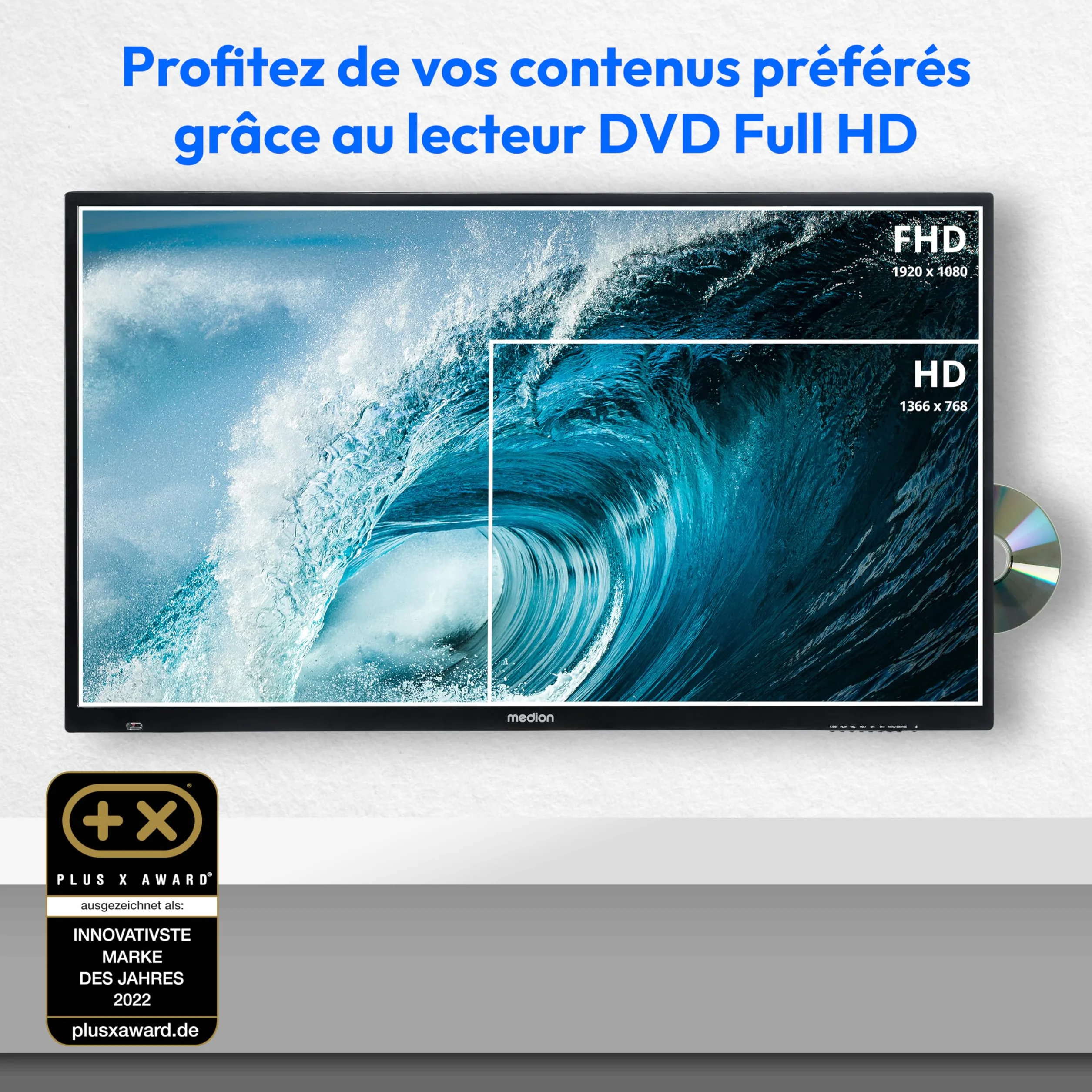 MEDION E14080 Téléviseur Full HD 100,3 cm 40 Pouces Lecteur DVD intégré Triple Tuner DVB-T2 DVB-C DVB-S2