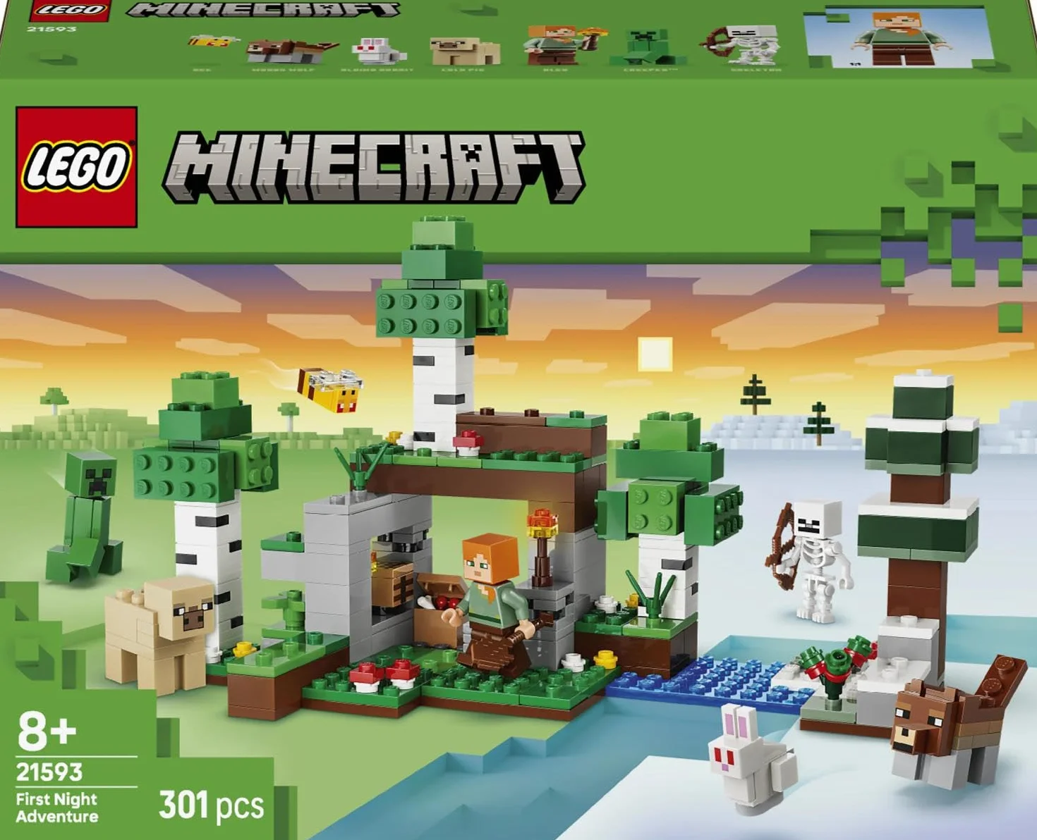 LEGO Minecraft L’Aventure de la Première Nuit 21593 Jeu Interactif 7 Figurines Alex Creeper Squelette Loup des Bois Cadeau Gaming 8 Ans