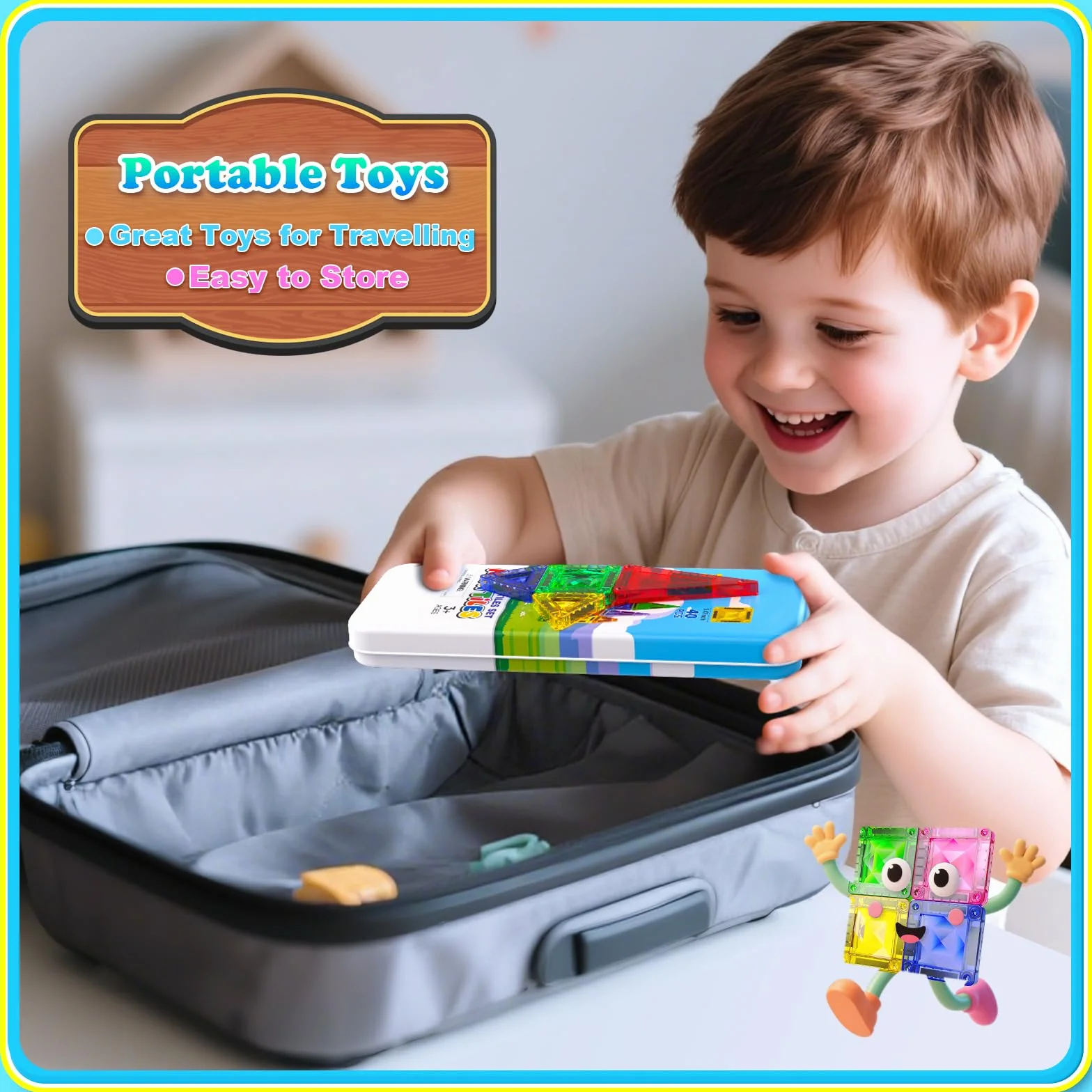 Magnetopia Mini Tuiles Magnétiques Enfant 40 Pièces Set Voyage Boîte Métallique Portable Jeu Magnétique Créatif 4-8 Ans