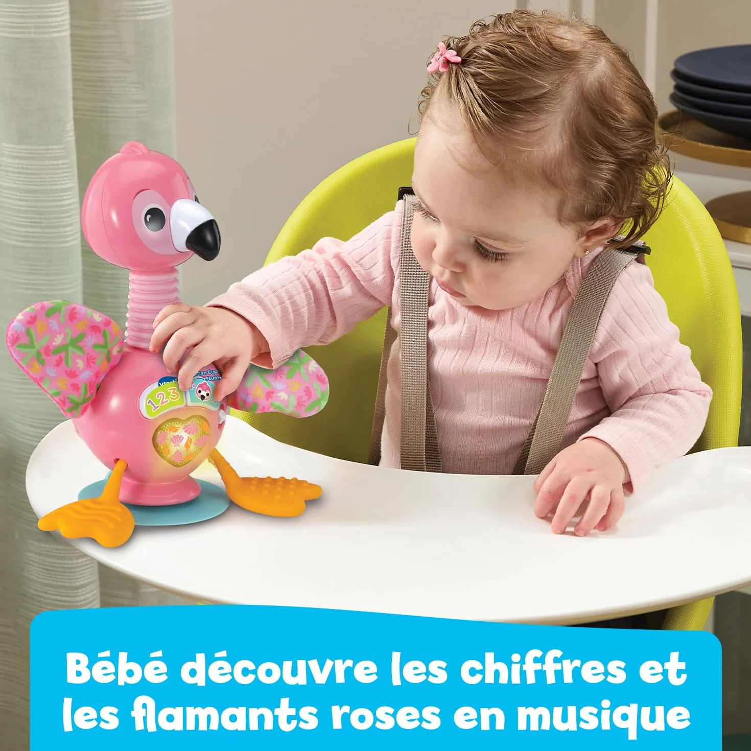 VTech Flamingo Rigolo Flamant Rose Jouet Ventouse Chaise Haute Jeux Sensoriel Bébé Motricité Fine Cadeau Dès 9 Mois
