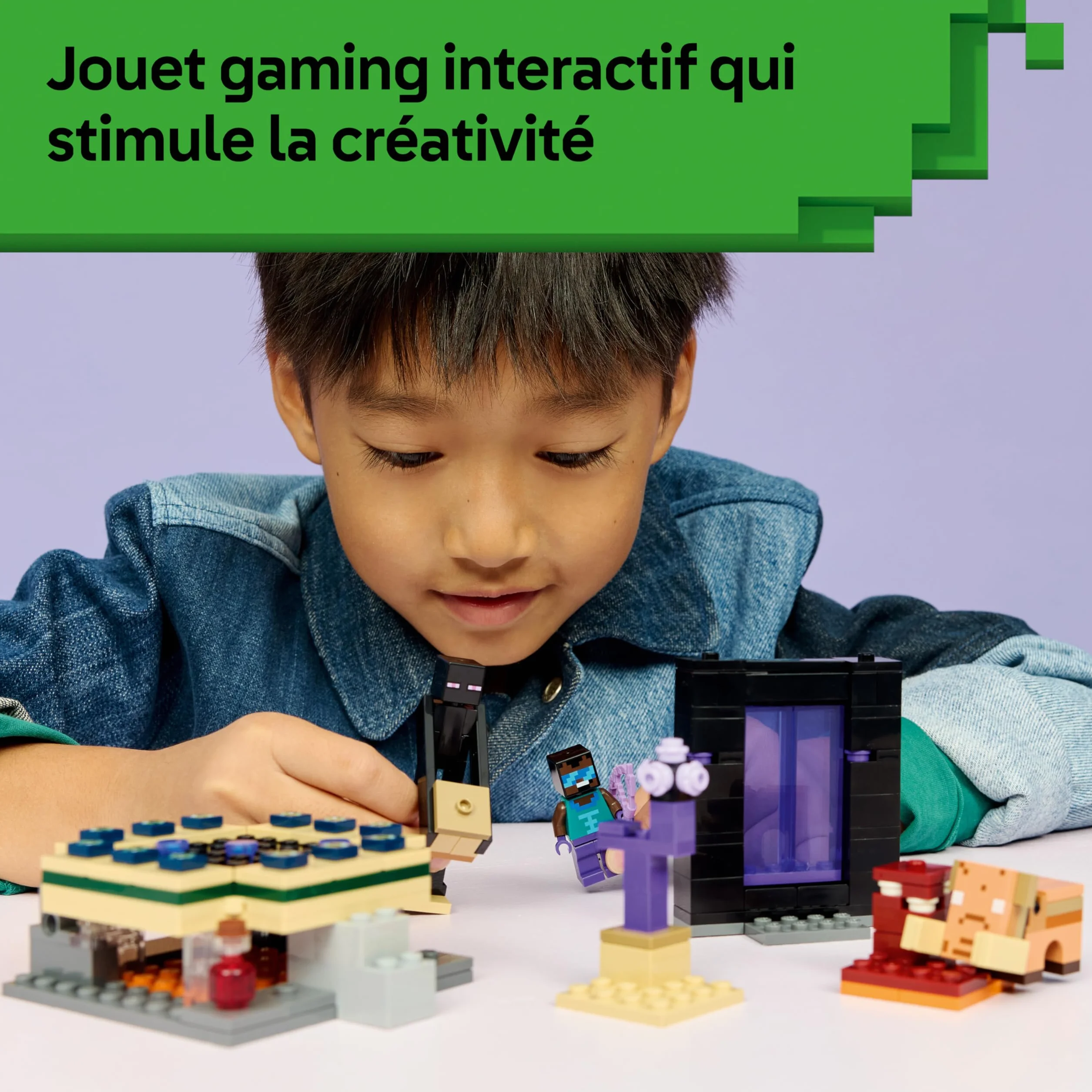 LEGO Minecraft Voyage à Travers Les Portails du Nether et de l’Ender Jouet de Construction Figurines Mobs Héros Enderman Bébé Hoglin Cadeau Gaming 7 Ans
