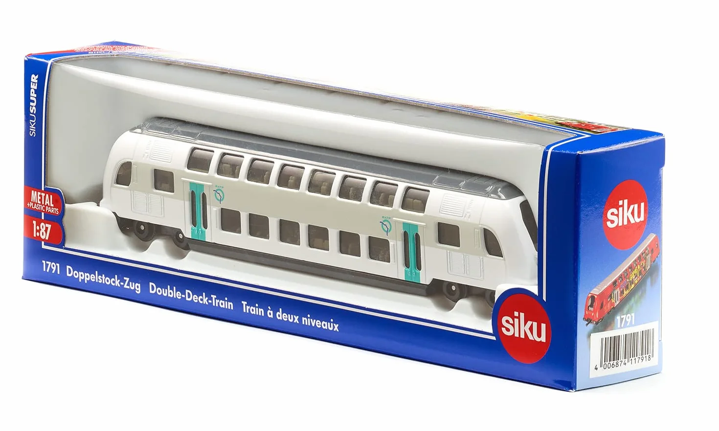 Siku Train à deux étages RATP France 1:87 métal/plastique turquoise/blanc