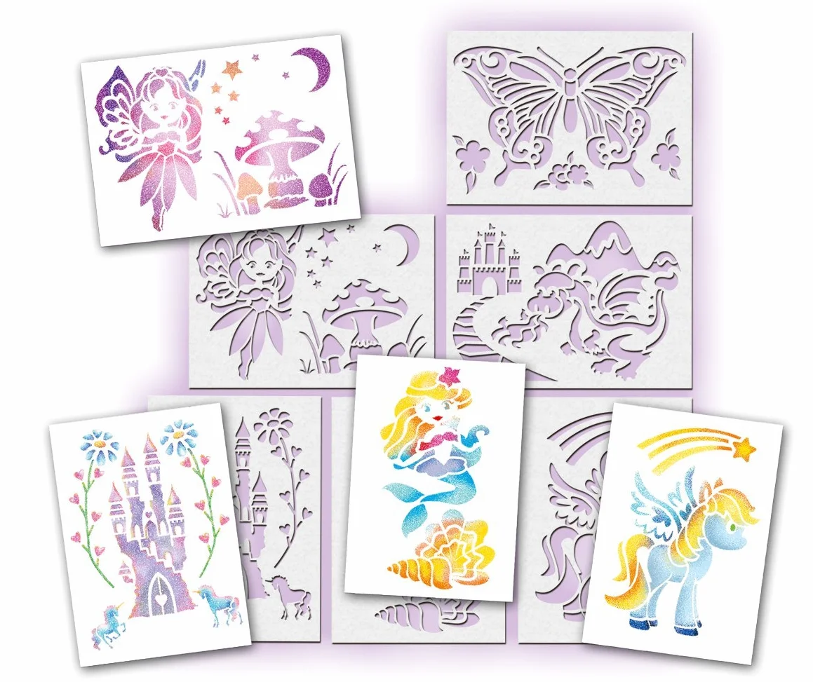 Lansay BLOPENS Set Activités Féeriques Feutres Coloriage À Souffler Pochoirs Réutilisables Kit Création Dessins Fées Licornes Sirènes Pailletées Enfants 5 Ans