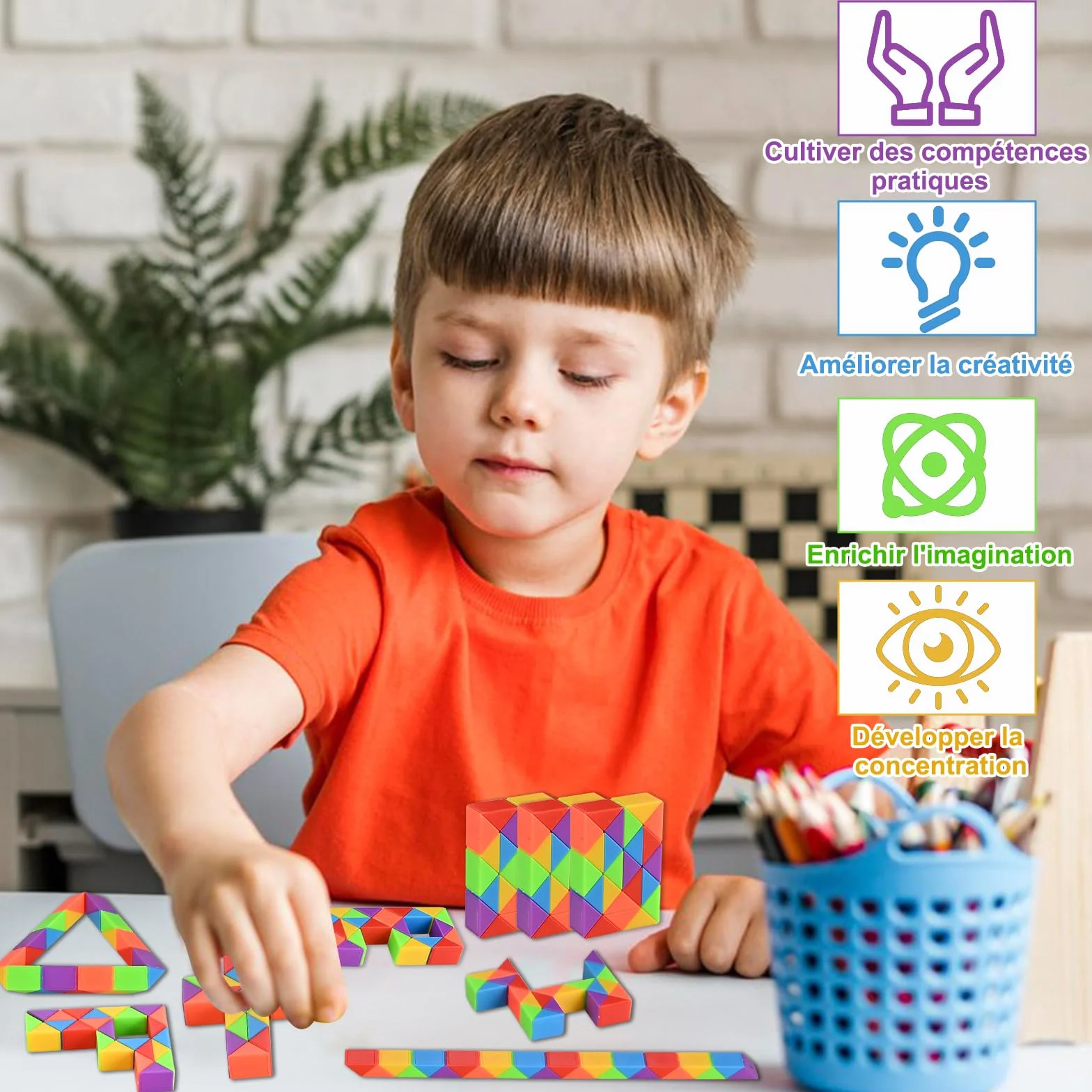 GOLDGE 15 pièces Serpent Magique Cube Puzzle Enfant Casse-Tête Jouets Arc-en-Ciel