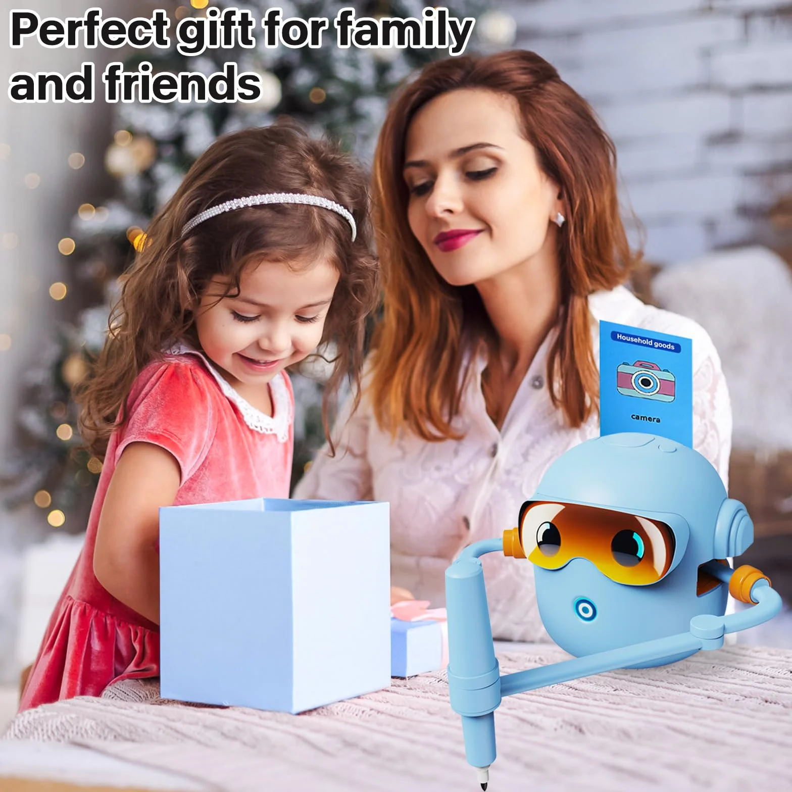 PZCC Robot de Dessin pour Enfants Jouet Éducatif Interactif 100 Cartes Dessin Guide Vocal 12 Feutres Colorés Batterie USB-C Cadeau Filles Garçons 3-9 Ans Bleu