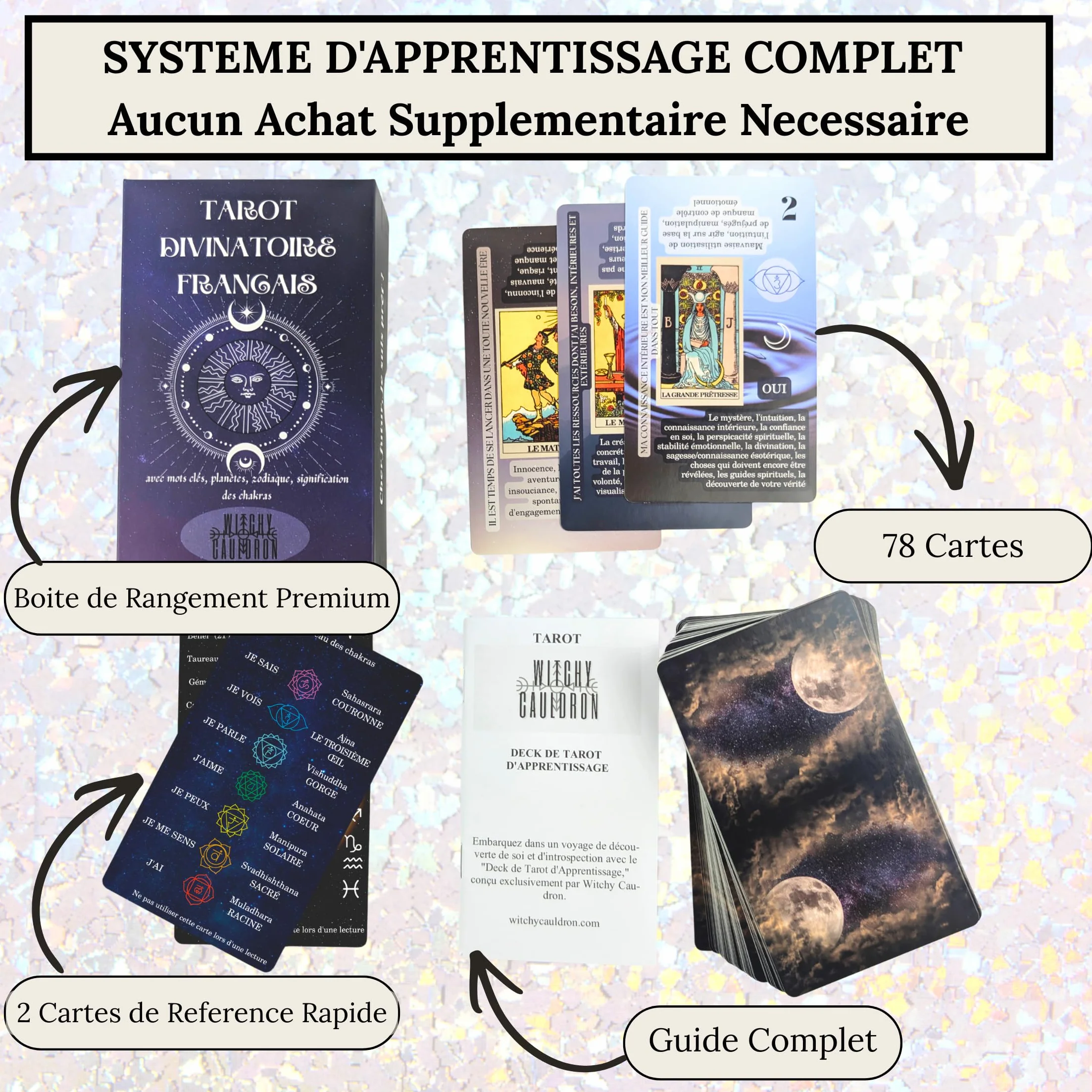 Jeu Tarot Divinatoire Francais 78 Cartes Voyance Rider-Waite-Smith avec Mots-Cles Guide Oracle
