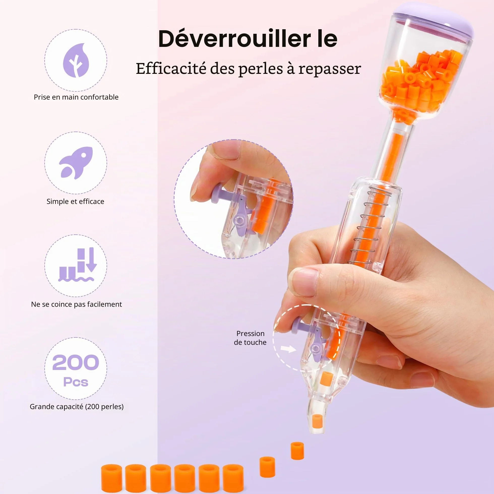 Caydo Stylo à perles violettes 5 mm pour décoration et travaux manuels enfants