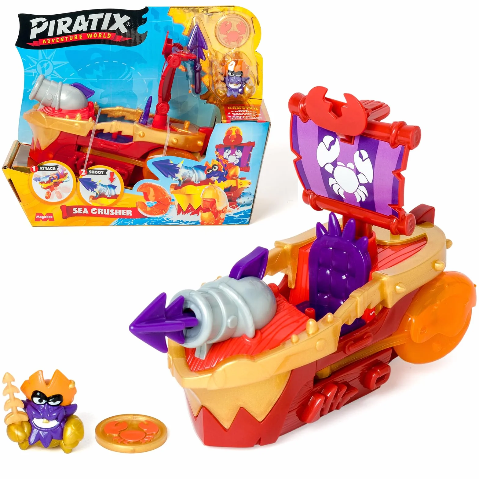 PIRATIX Broyeur des Mers Bateau Pirate Crabe Jouet avec Piratix Exclusif et Canon