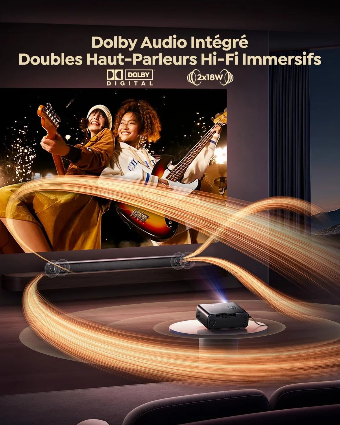 Vidéoprojecteur 4K 1400 ANSI Dolby Netflix Auto Focus Keystone WiFi Bluetooth HDR10 Smart Portable WiFi6