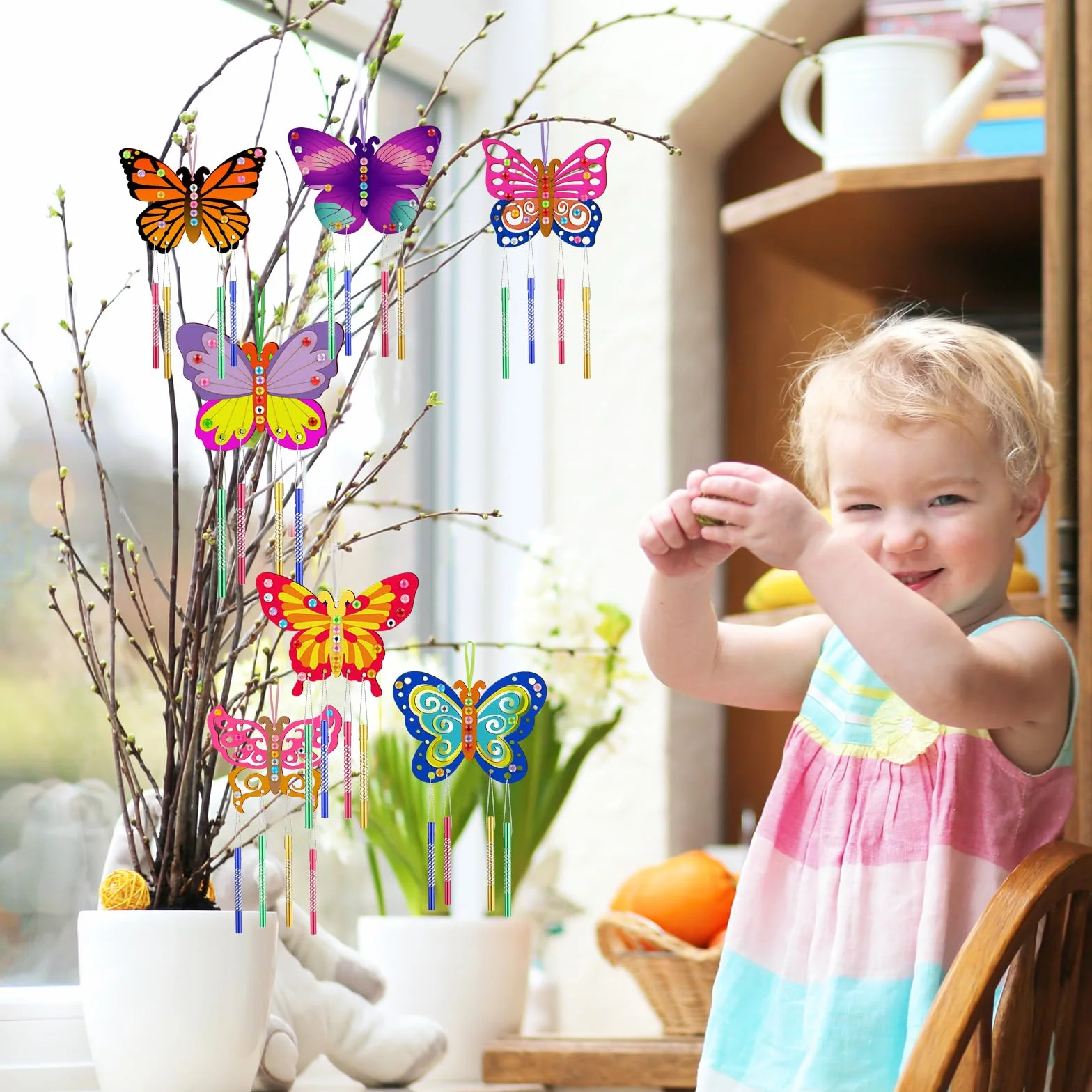 SRIZIAN Bricolage Carillon à Vent Papillon en Bois à Peindre DIY Loisirs Créatifs pour Enfants