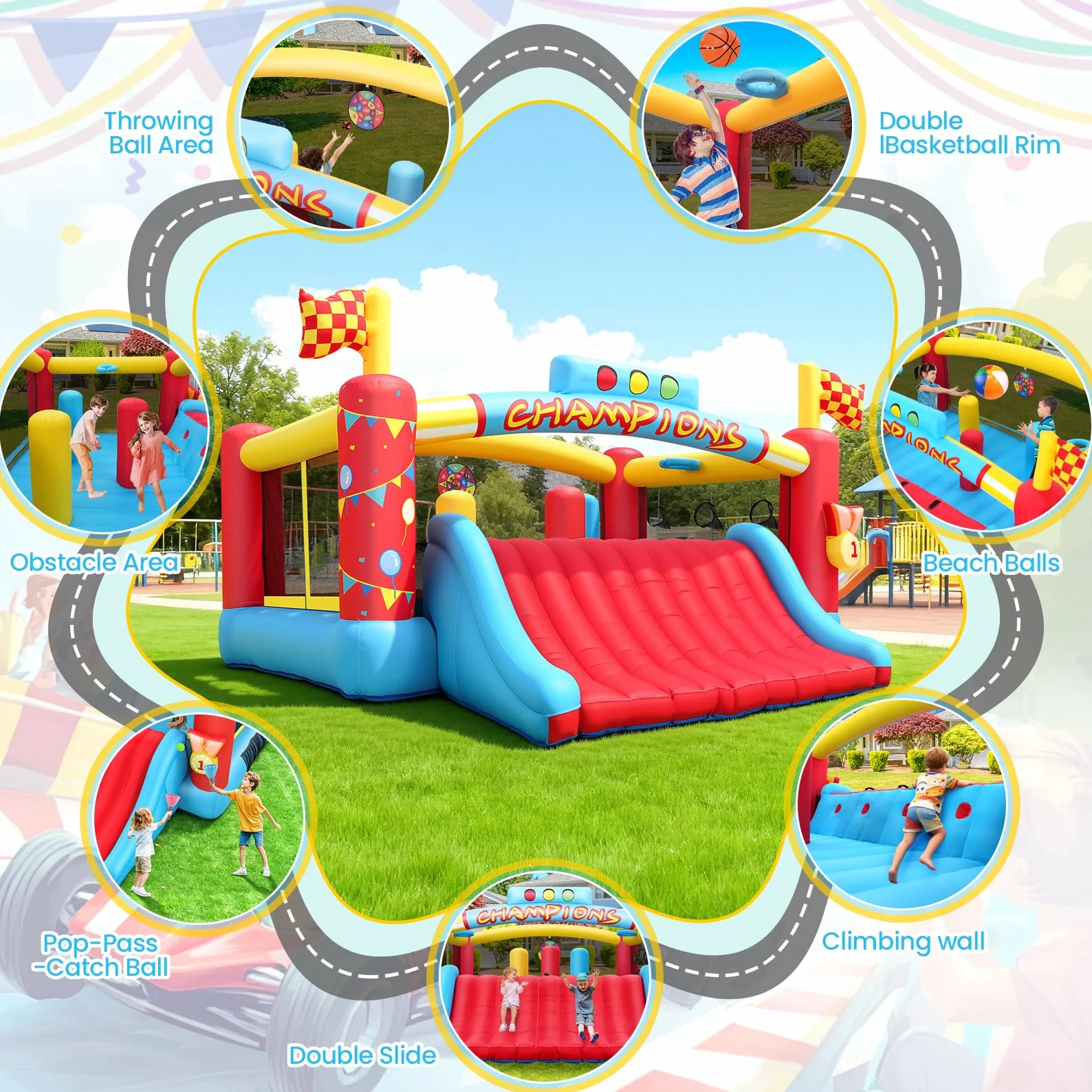 AKEYDIY Grande Château Gonflable pour Enfants avec Toboggan et Souffleur