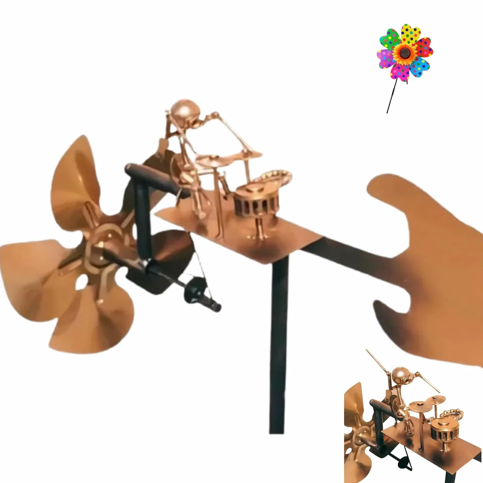 Moulin à vent de batteur en métal - Sculpture pour jardin et extérieur