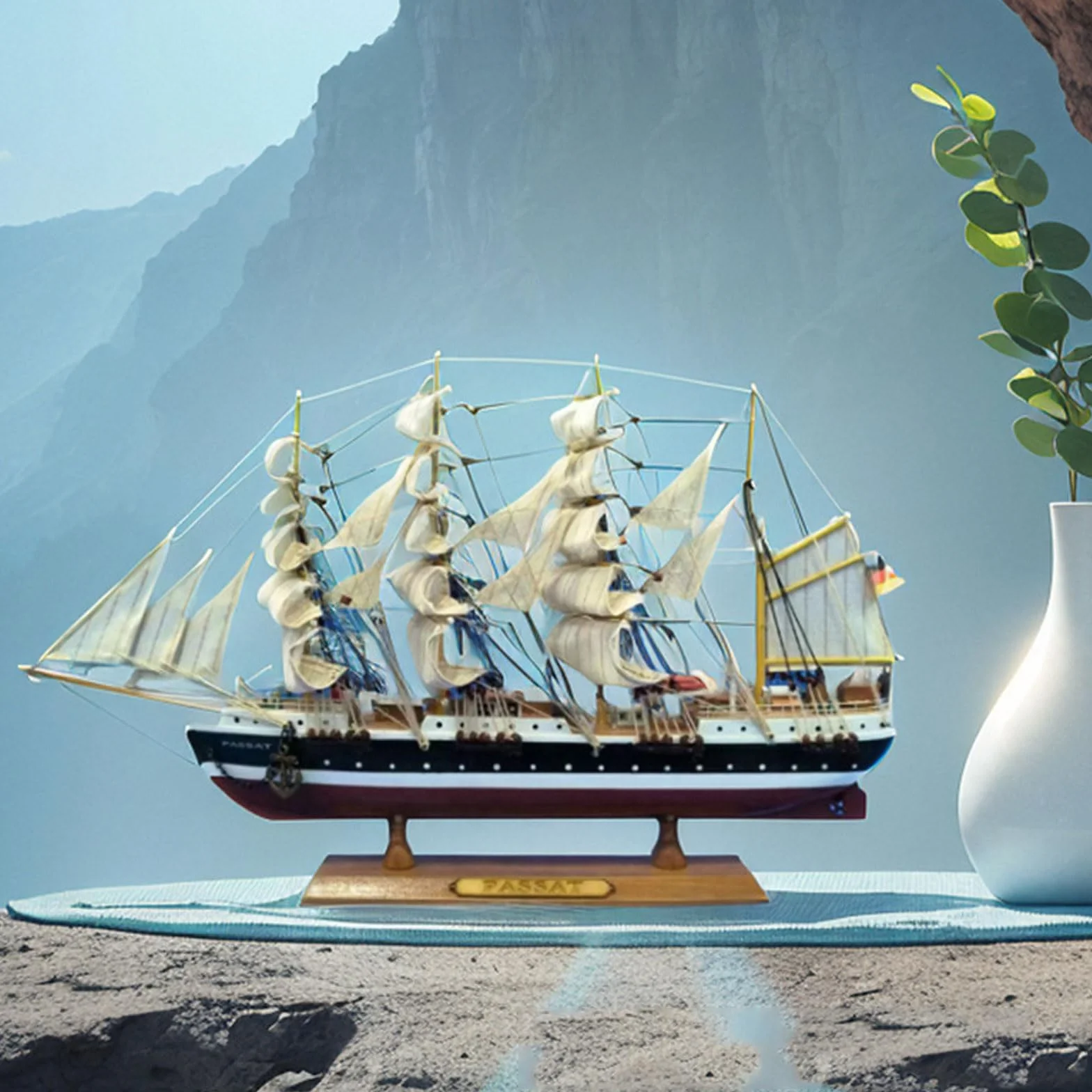 YLME Modèle De Voilier Bateau Artisanal en Bois Massif De Simulation Modèle De Voilier en Bois Méditerranéen Modèle De Voilier en Bois Léger Et Luxueux Modèle De Voilier en Bois,B
