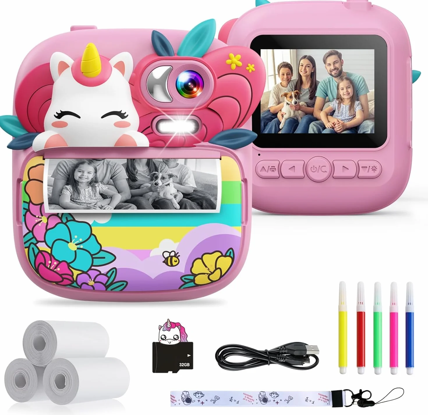 TIATUA Appareil Photo Instantané Enfant, 2,4" Écran 1080P HD avec Carte 32GB, Cadeau Filles Garçons 3-12 Ans