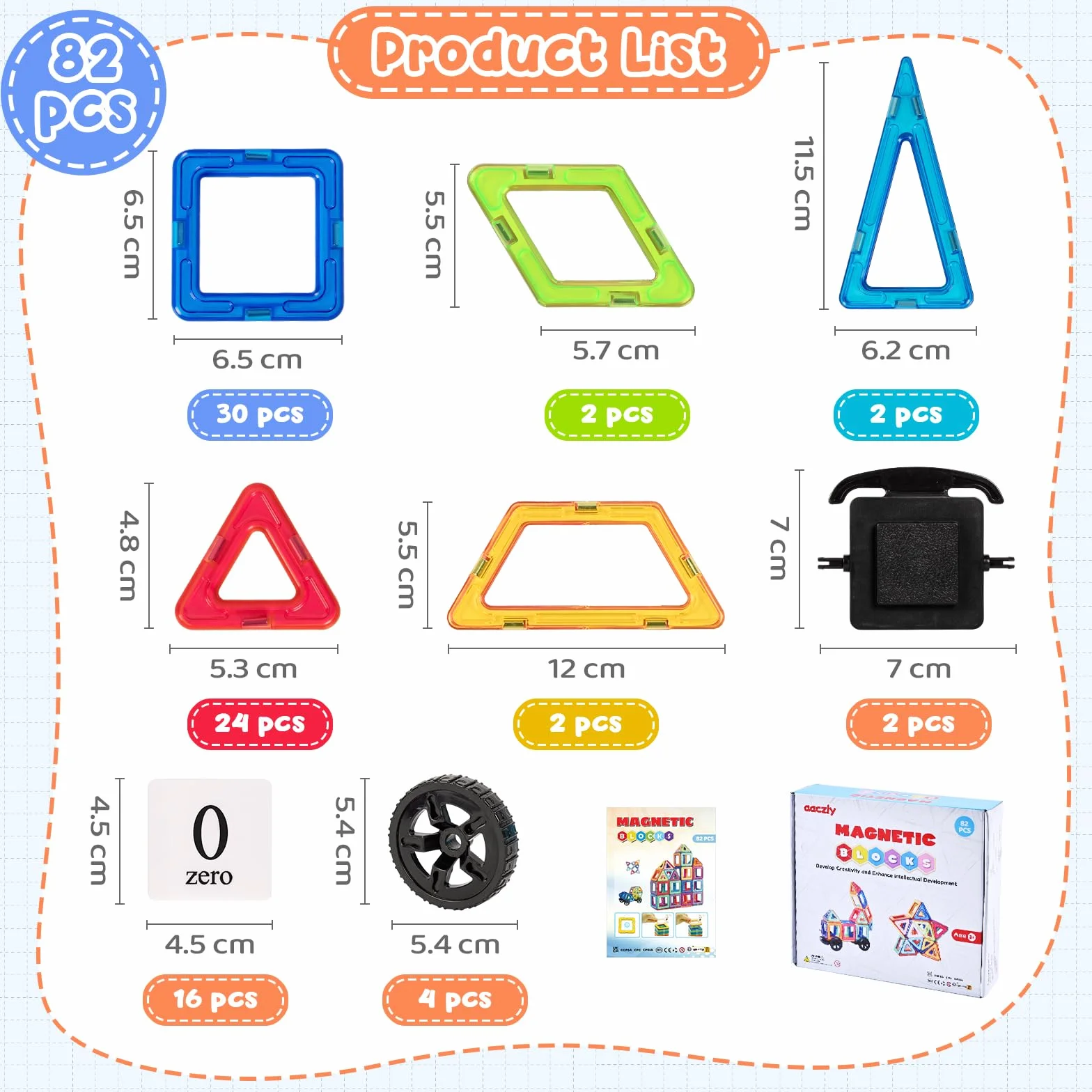 Construction Magnétique Enfant 82 Pièces Blocs de Construction Magnétiques Éducatif Jeux Cadeaux 3-7 Ans