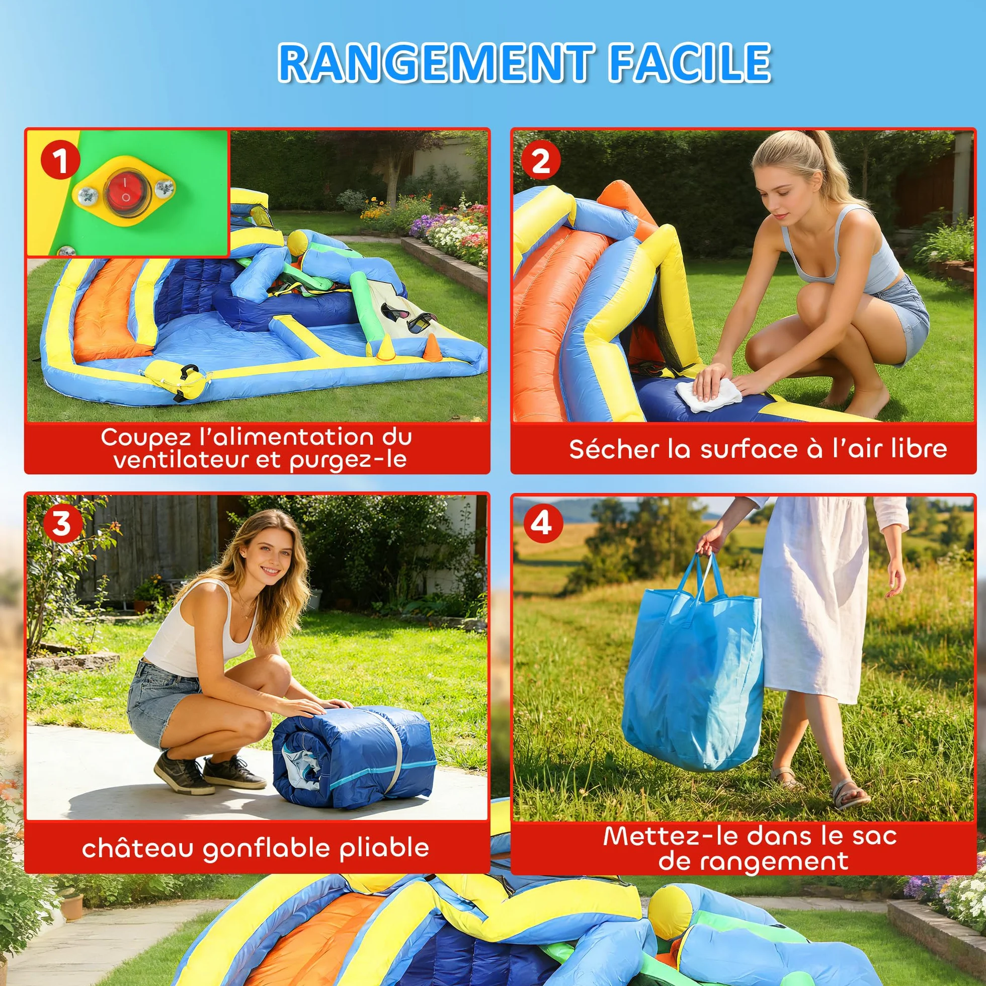 AIYAPLAY Château gonflable 8 en 1 350x320x190cm avec souffleur toboggan trampoline piscine à balles