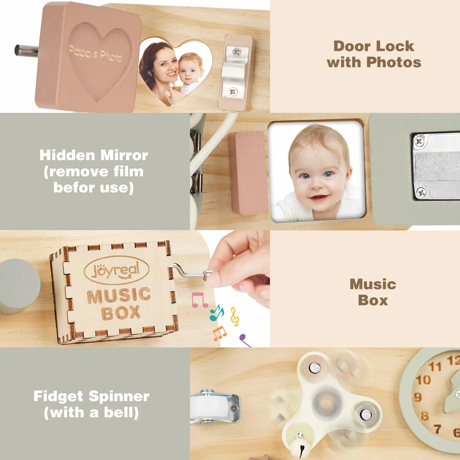 Joyreal Grand Busy Board Montessori - Planche Activité Sensoriel Bébé Jeux Educatif Jouet Enfant Garcon Fille