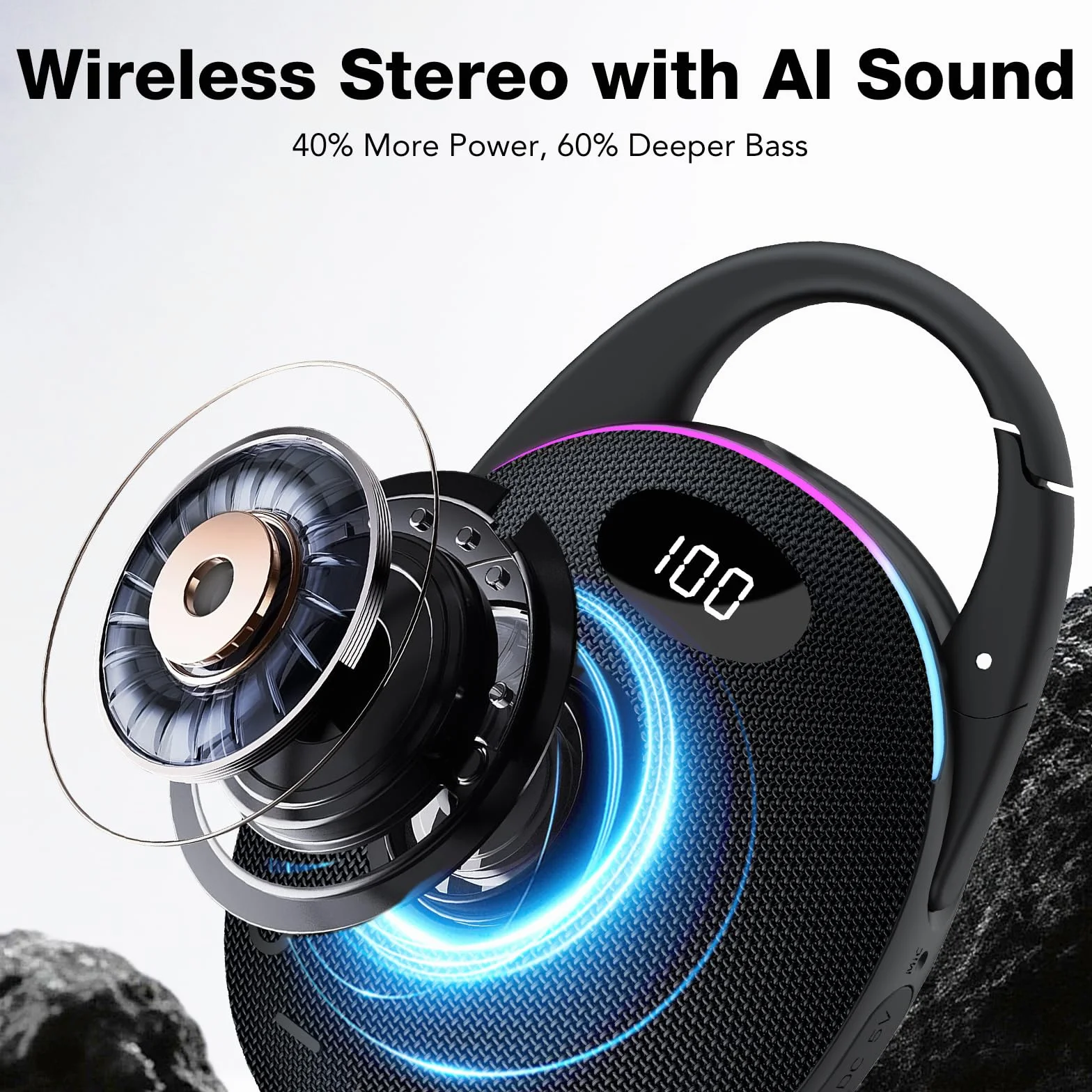 Enceinte Bluetooth Ultra-Portable 25H Autonomie LED RGB Son Pro Basses Puissantes Noir