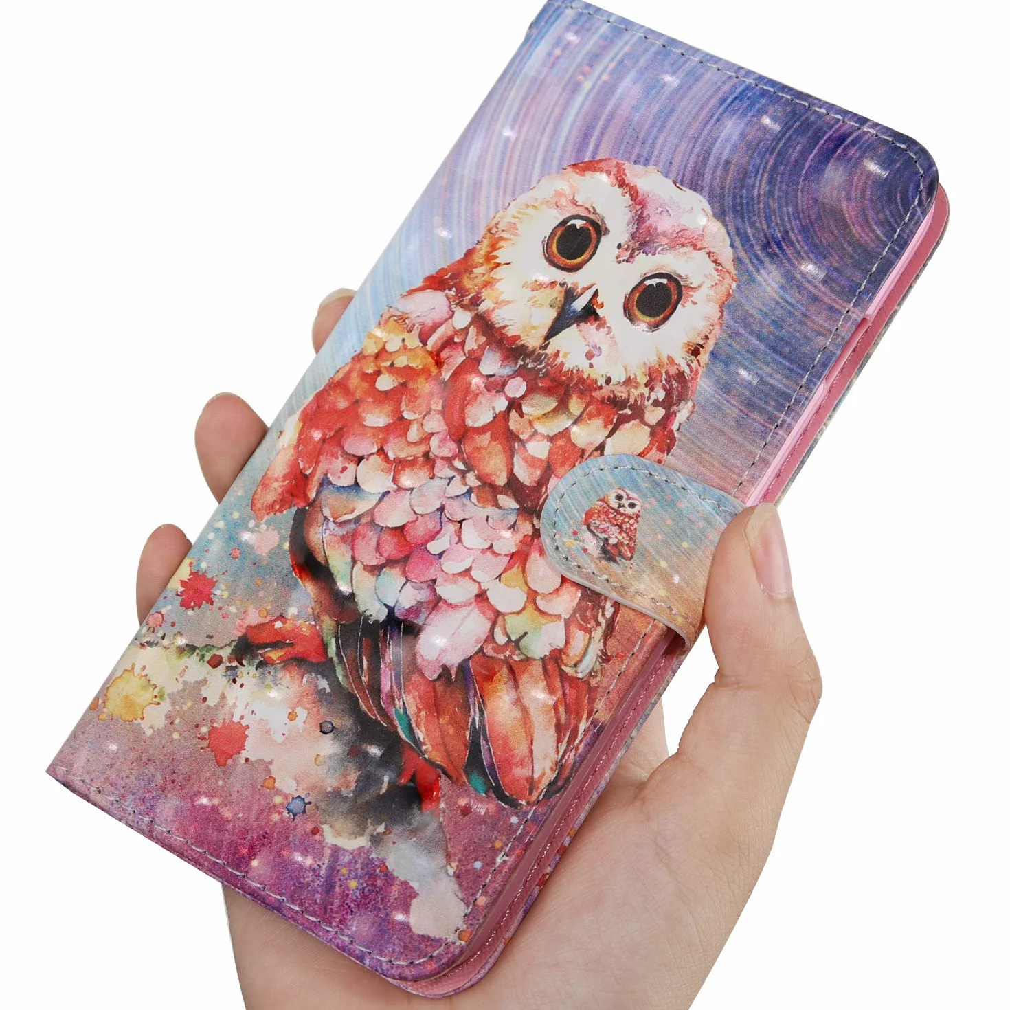 Coque Samsung Galaxy A41 Cuir PU Portefeuille Aimant Rabat Housse Protection Hibou