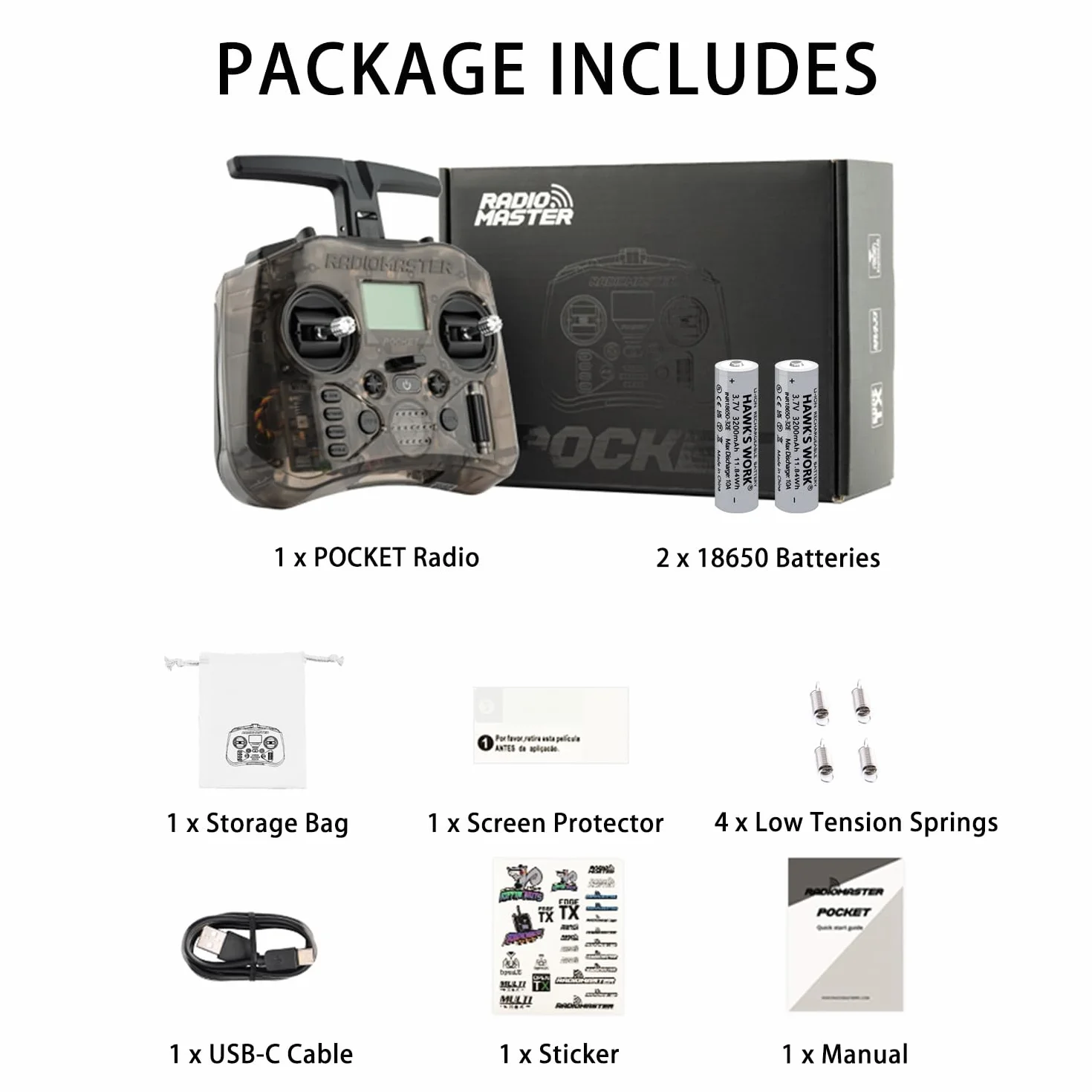 Radiomaster Émetteur Pocket Hall Gimbal, Télécommande ELRS Portable et Légère avec Éclairage LED Intégré, Antenne Pliable, Mode 2 (Charbon)