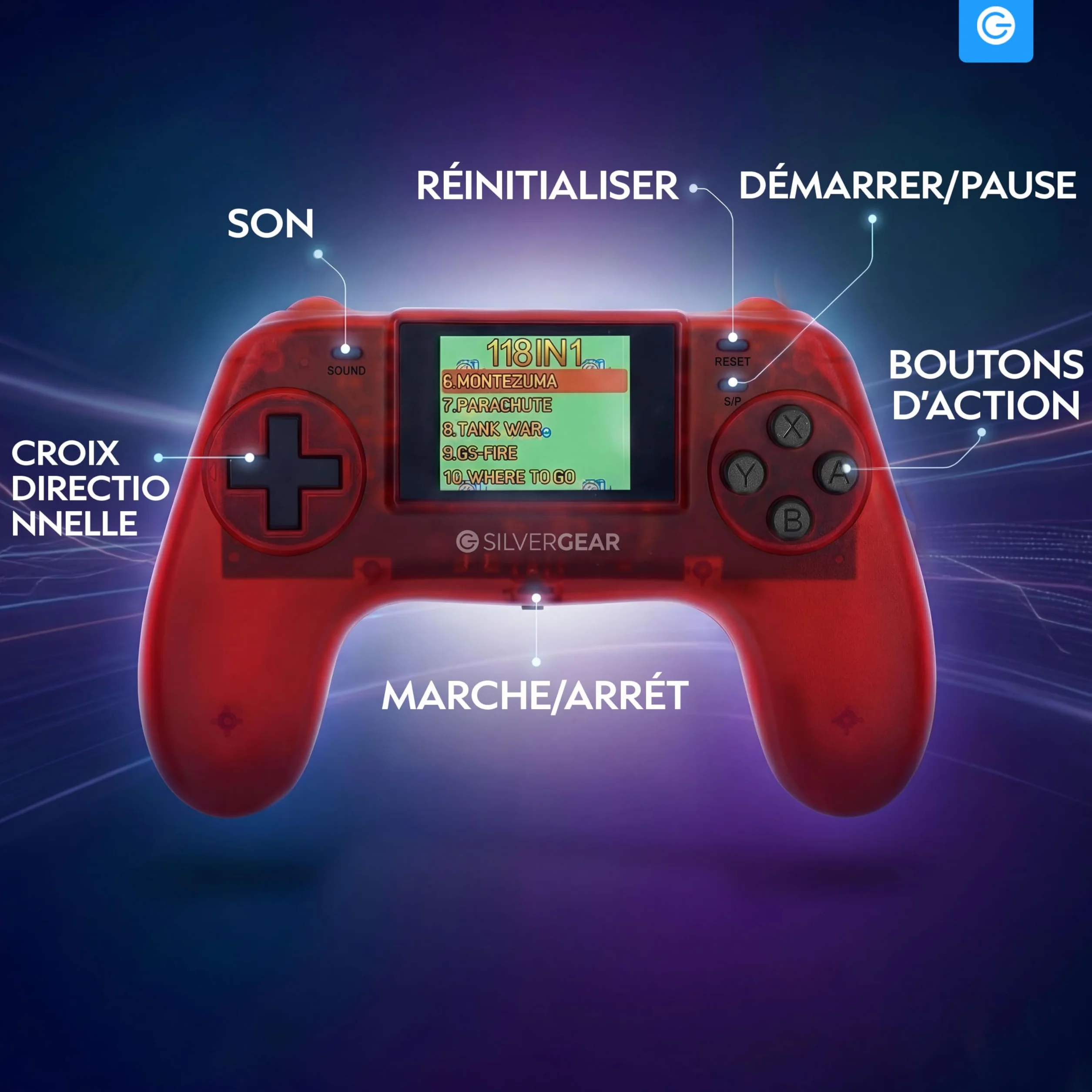 Silvergear Console de Jeu Rétro 8-bit 118 Jeux Portable Écran LCD 2.0 Pouces Rouge