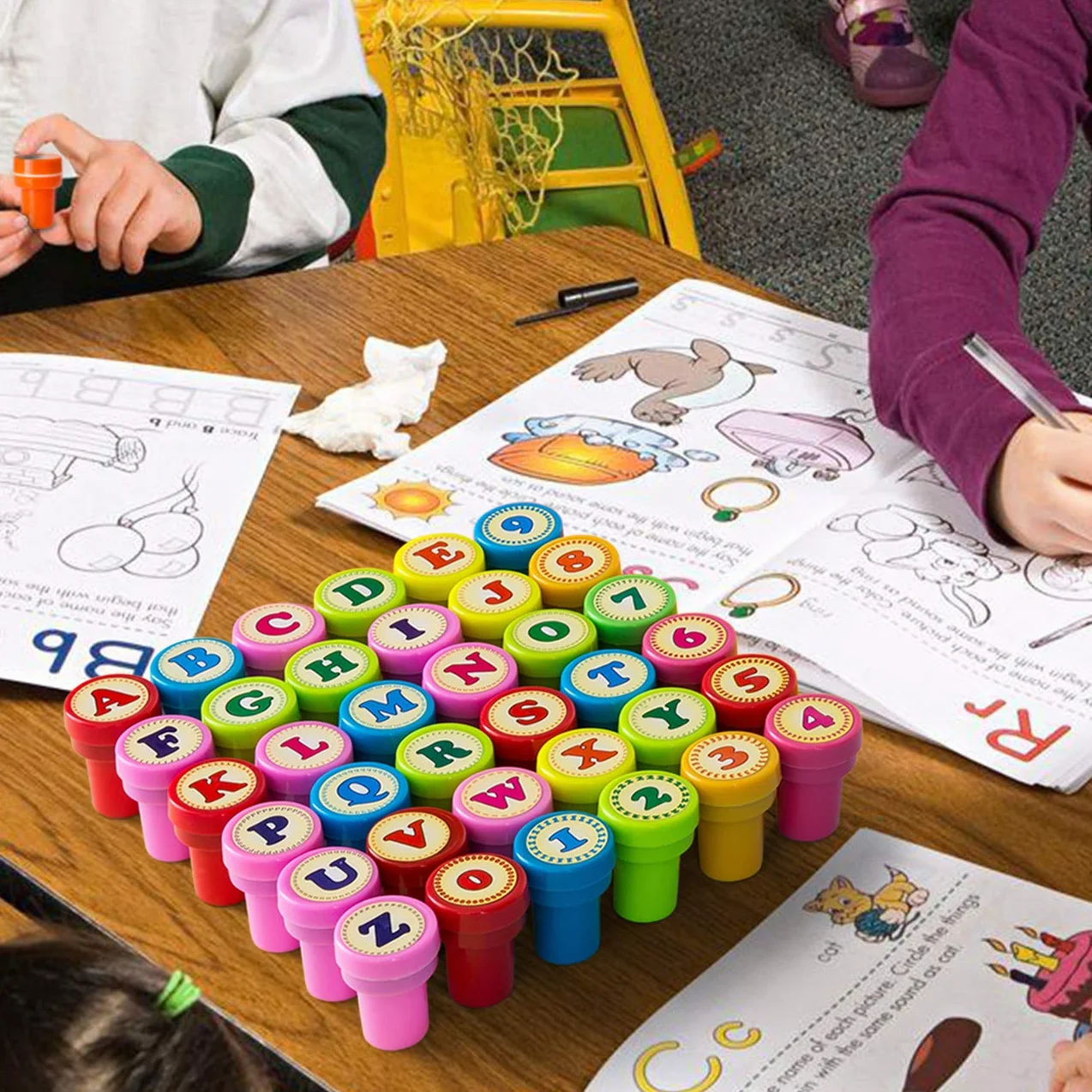 Tampons à Encre Auto-Encrage 26 Alphabets + 10 Chiffres pour Enfants