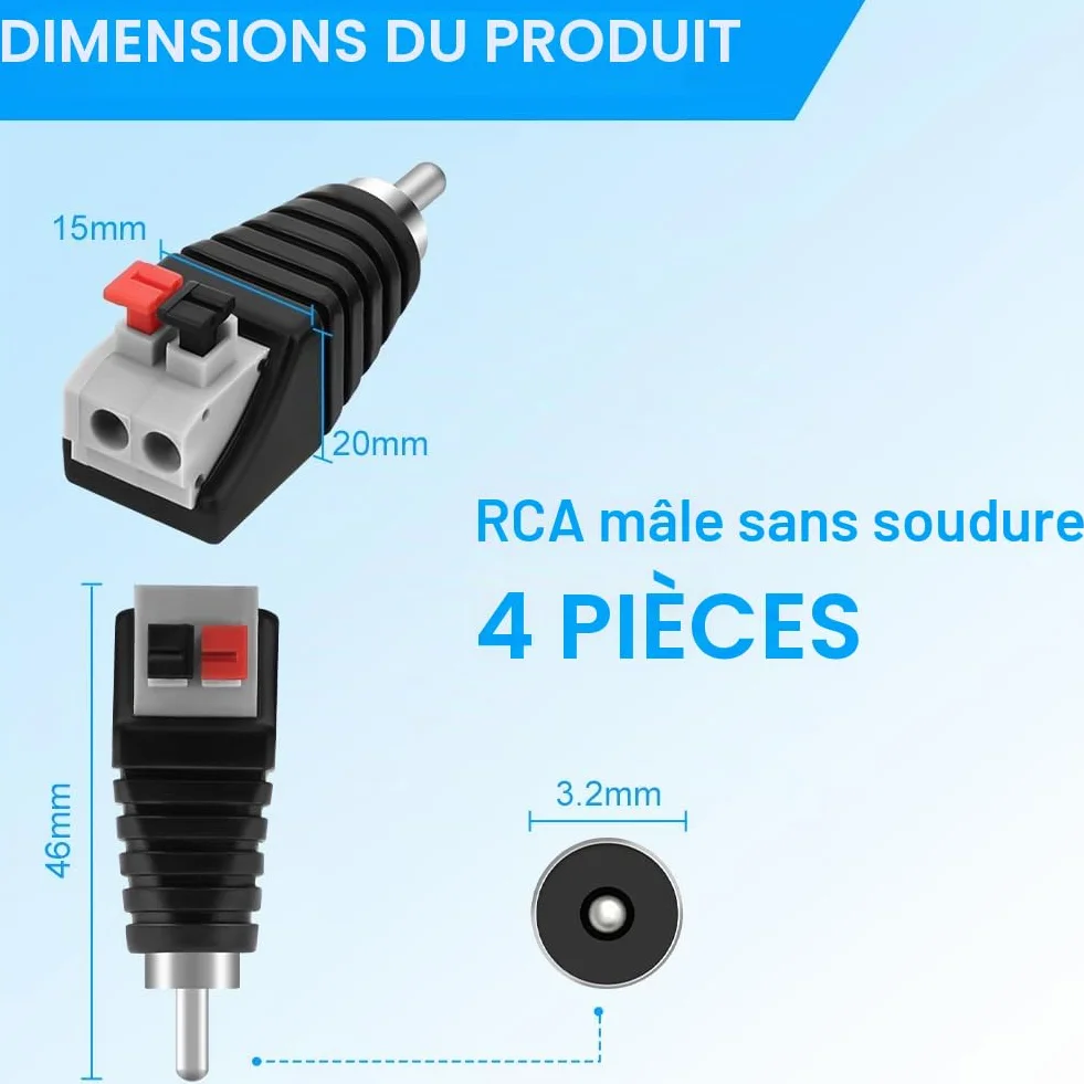 AXFEE Adaptateur RCA Haut-parleur, Fiche Sans Soudure Phono Mâle Vers AV Ressort Presse pour Audio Vidéo Subwoofer