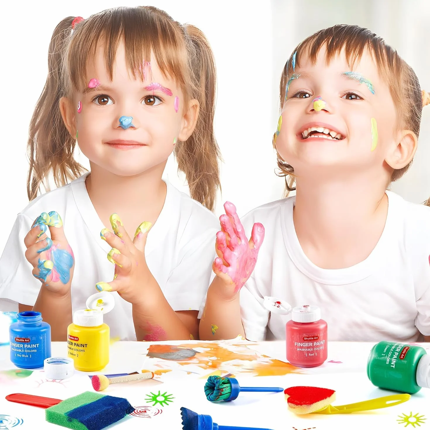 Shuttle Art Peinture au Doigt pour Enfants, 53 Pièces, Lavable, Non Toxique, 14 Couleurs