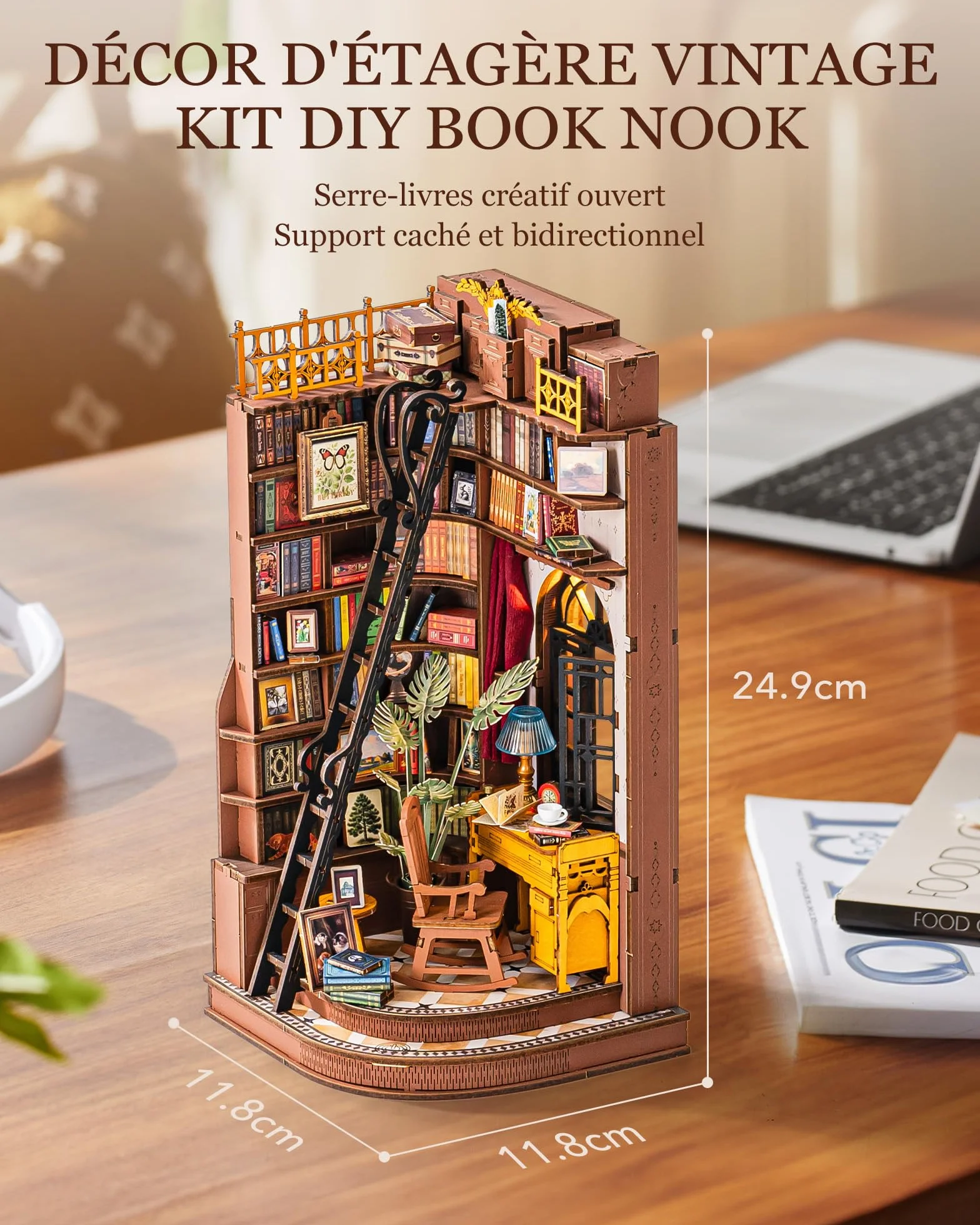 Rolife Book Nook Kit Maison Miniature à Construire DIY en Bois avec Lumières Silent Corner Study 3D Puzzle