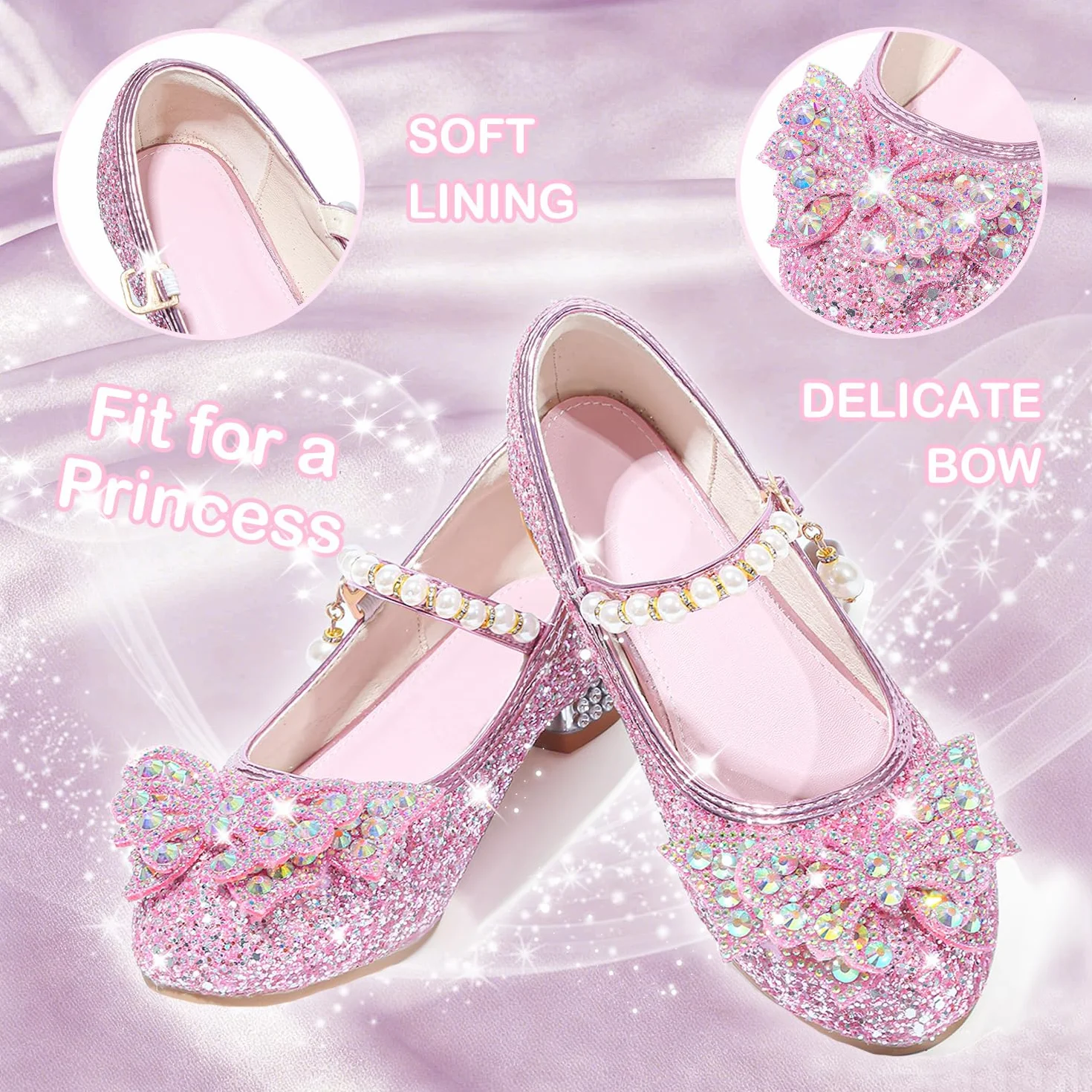 Chaussure Princesse Fille Talon Paillettes Chaussures Danse Enfant Déguisement Sandale Crystal Bling