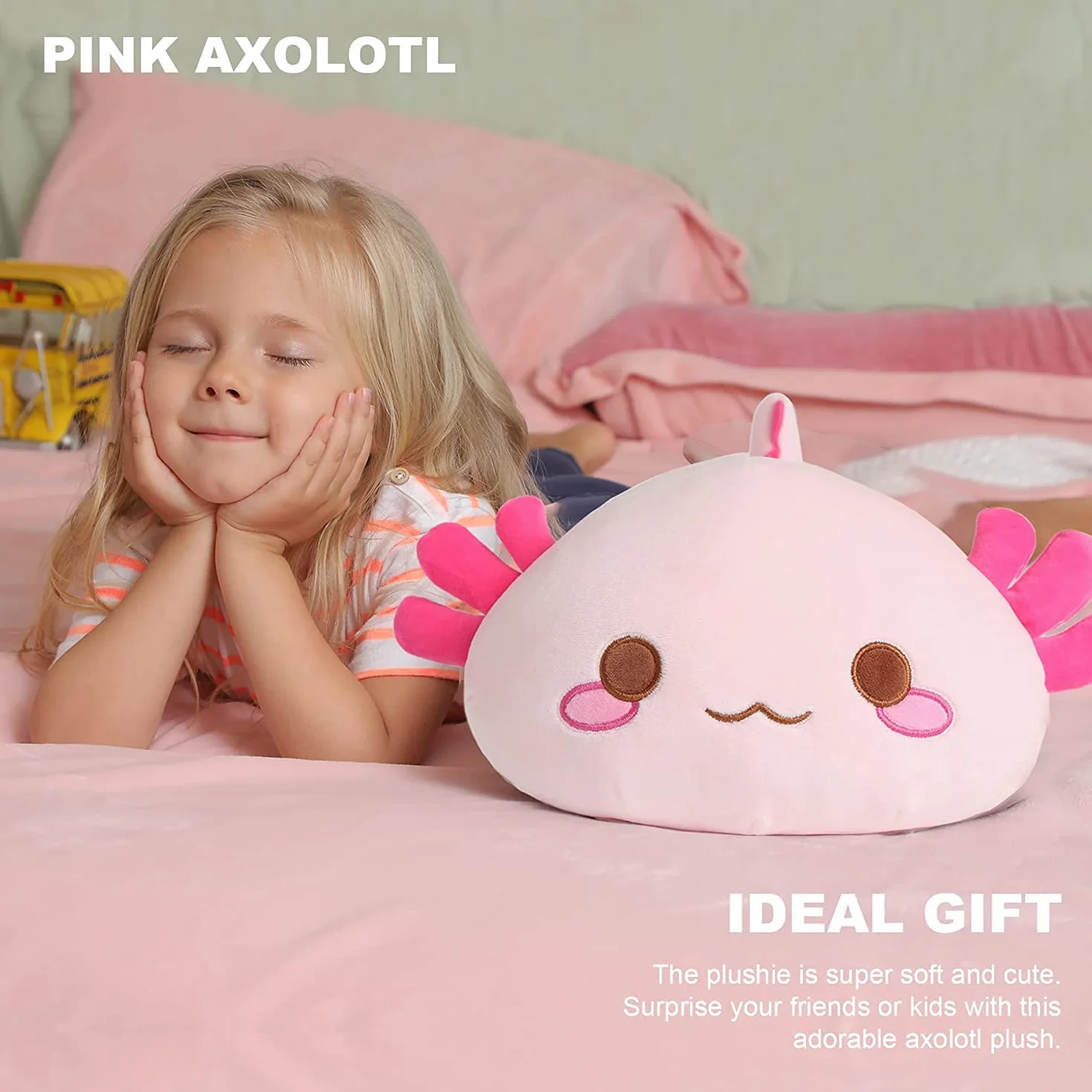 Shownicer Peluche Géante Kawaii Axolotl Oreiller 33cm Rose