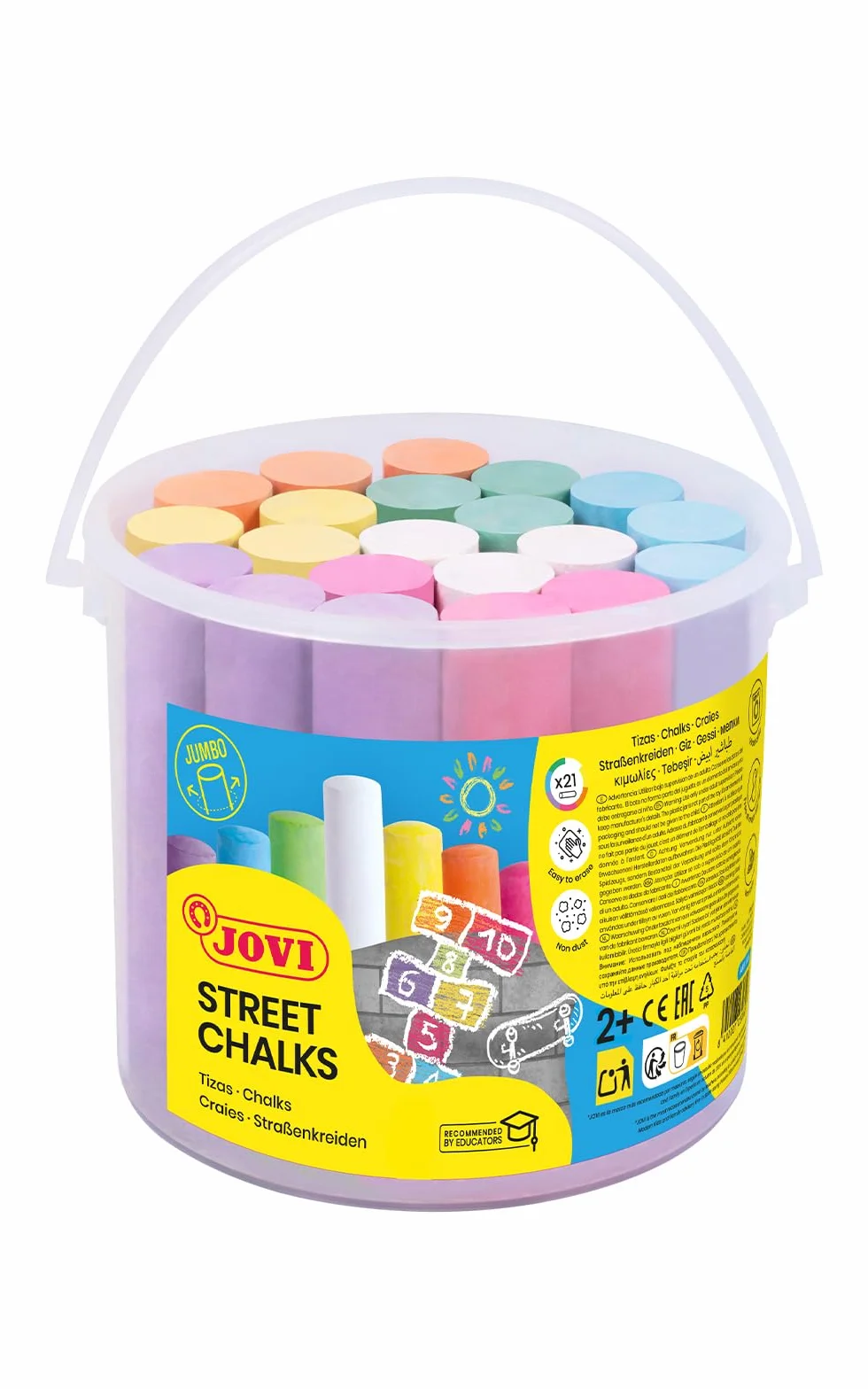Jovi Street Chalks 21 Craies Jumbo Couleurs Assorties pour Dessiner sur le Sol Facile à Enlever avec l'Eau