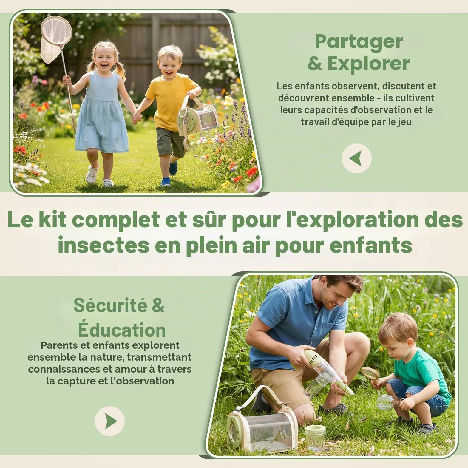 Dreamon Kit de Chasse aux Insectes pour Enfants – Coffret Exploration Nature avec Cage en Bois