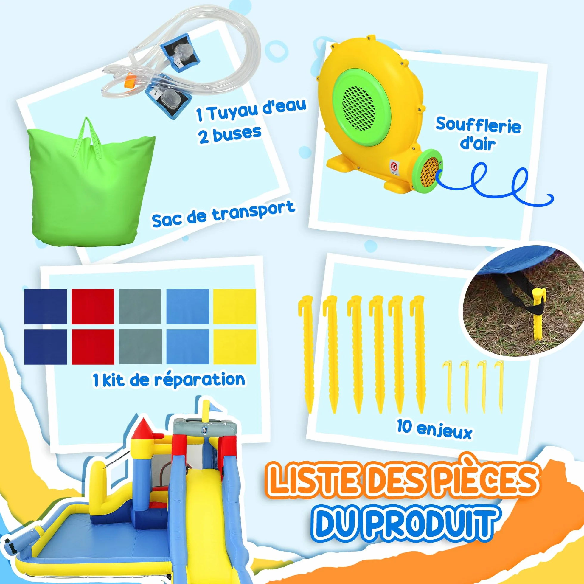 AIYAPLAY Château Gonflable 6 en 1 Parc Aquatique avec Toboggans, Trampoline, Mur d'escalade, Canon, Panier de Basket, pour 4 Enfants 3-8 Ans