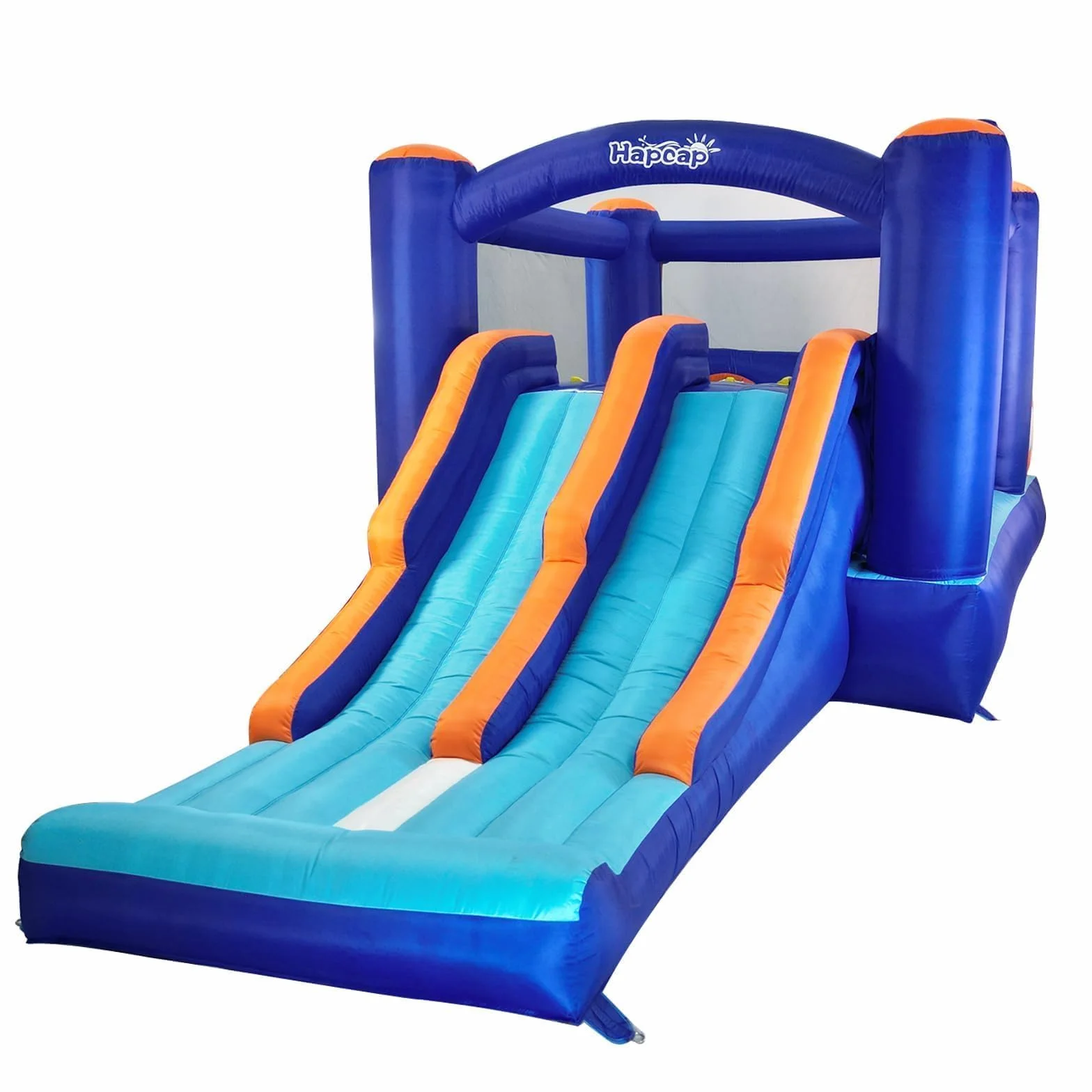 Château Gonflable 5.2x2.3x1.8m Double Toboggans Trampoline Tunnel Murs d'escalade 4 Enfants 3-10 Ans Intérieur Extérieur