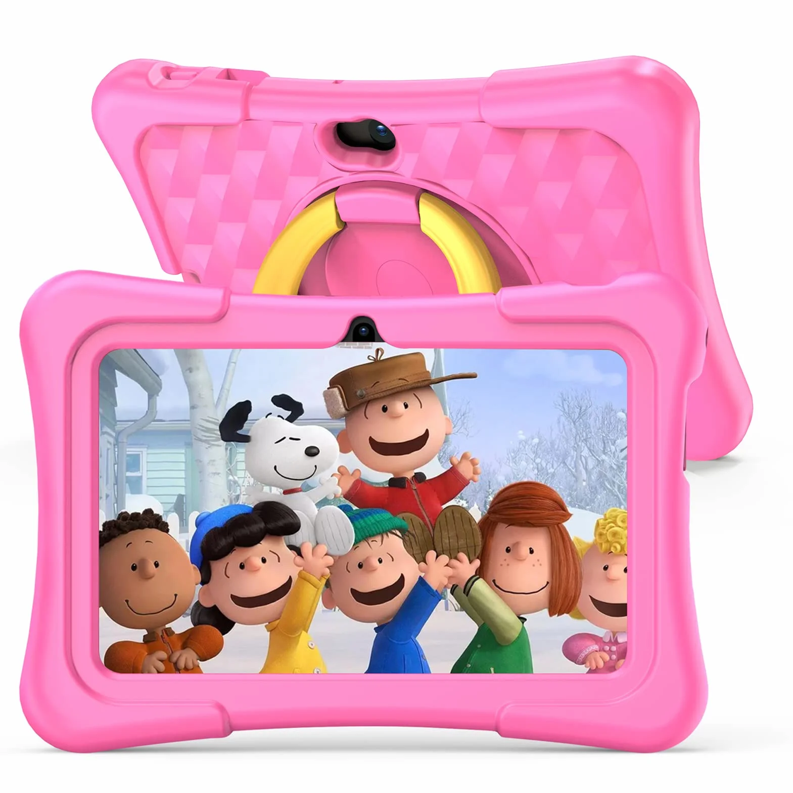 PRITOM Tablette Enfant 7 Pouces Android 11 Quad Core 2 Go RAM 32 Go ROM BT WiFi Double Appareil Photo Éducation Jeux Sécurité Préinstallé Avec Étui Type C Rose
