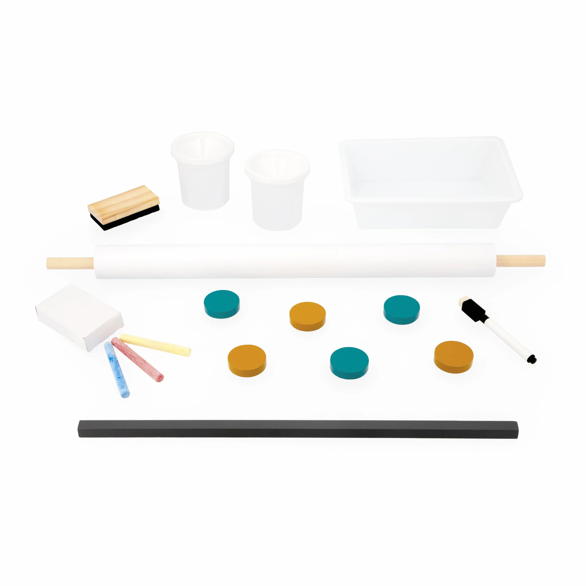 Janod Tableau Chevalet Double Face en Bois Réglable en Hauteur Ardoise Blanche Magnétique + Craie + Rouleau Papier 23 Accessoires Dès 3 Ans