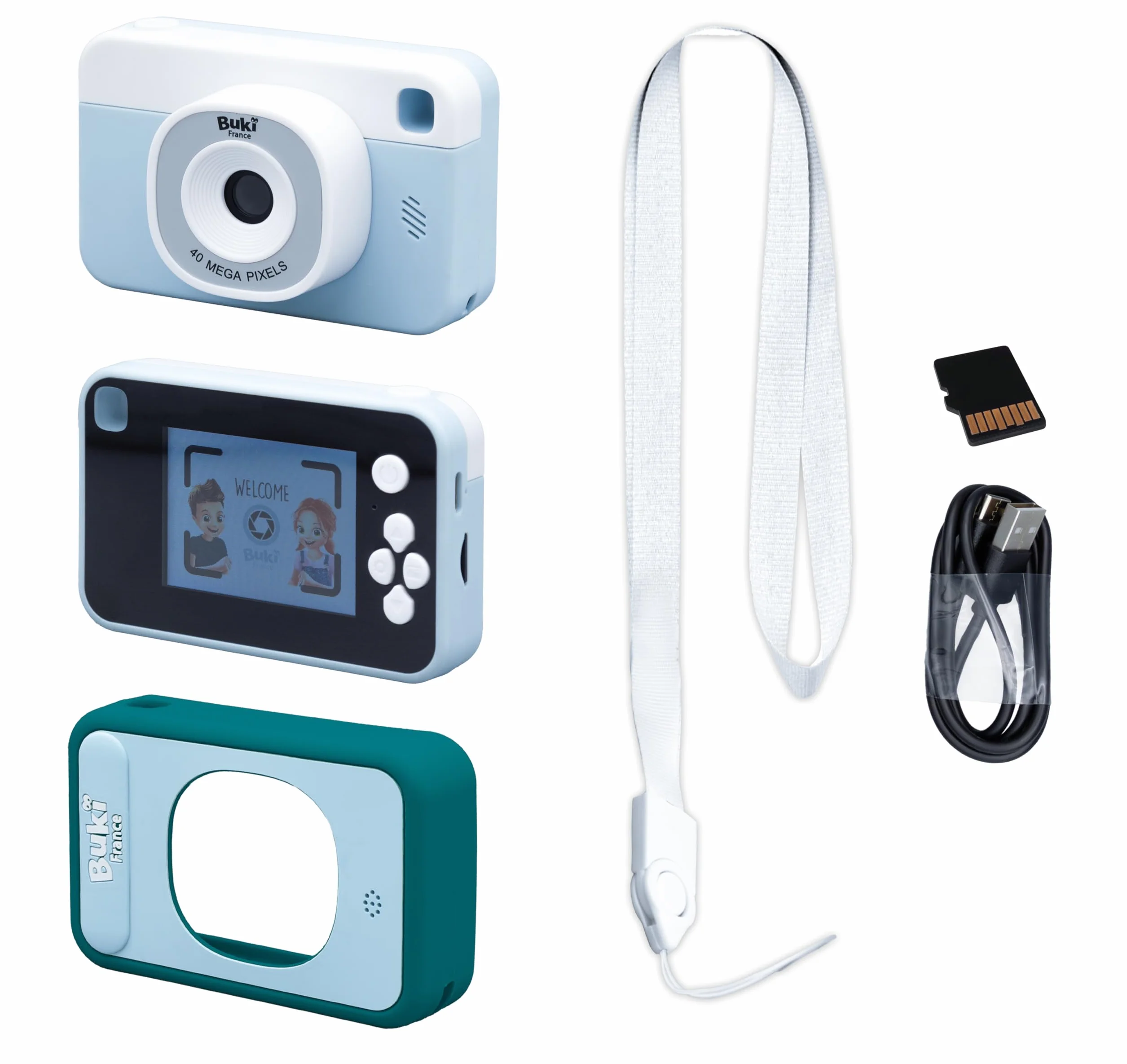Appareil Photo Enfant 40MP Vidéo 1080P Léger 80g Écran 6cm Zoom X8 Filtres Coque Silicone Carte SD 16Go USB-C
