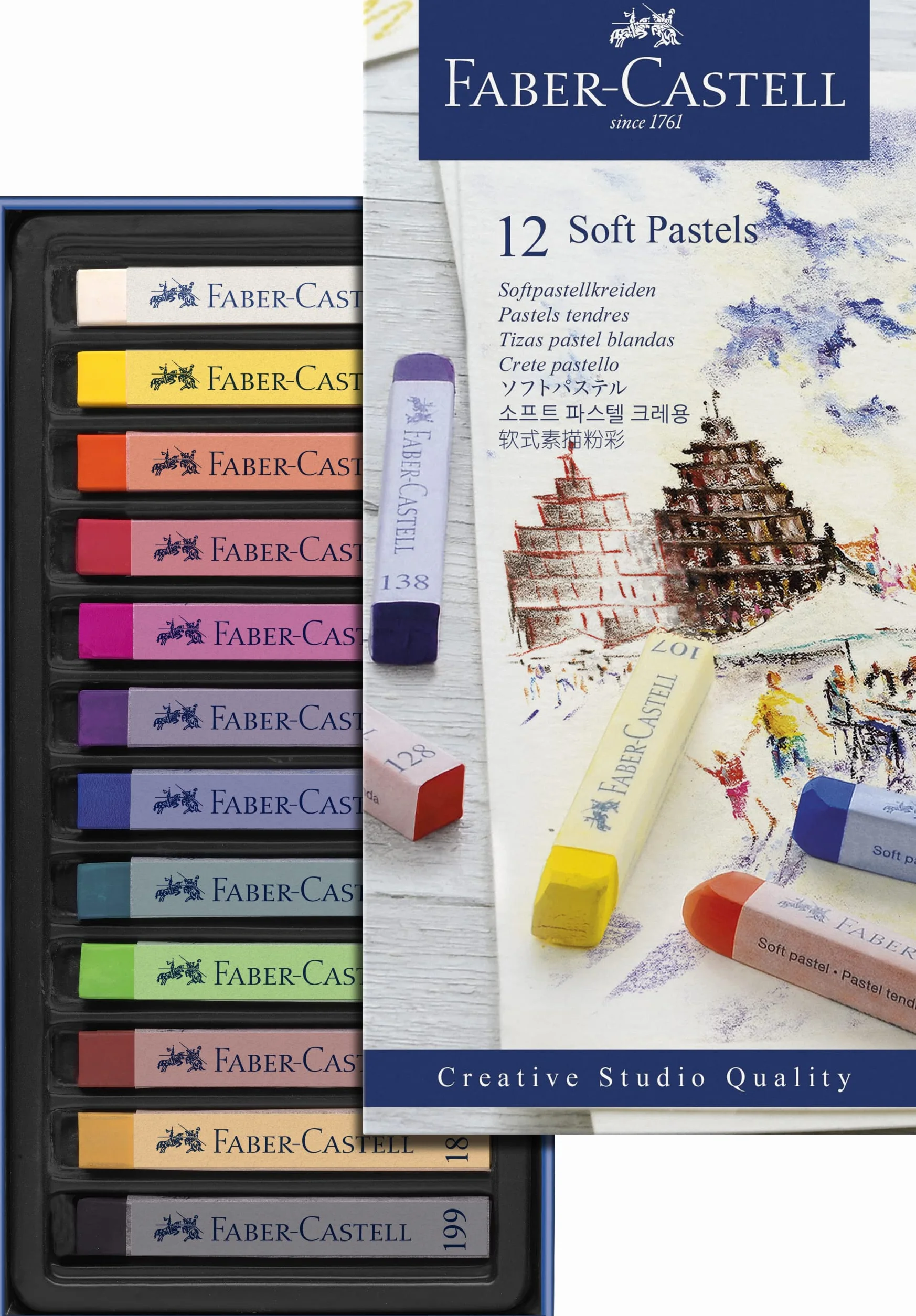 FABER-CASTELL Pastels tendres Creative Studio 12 couleurs assorties étui carton